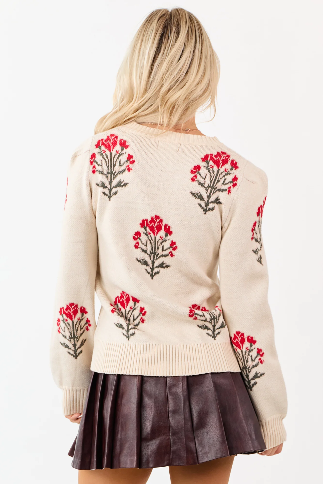 Soft Knit Almond Rose Jacquard Sweater