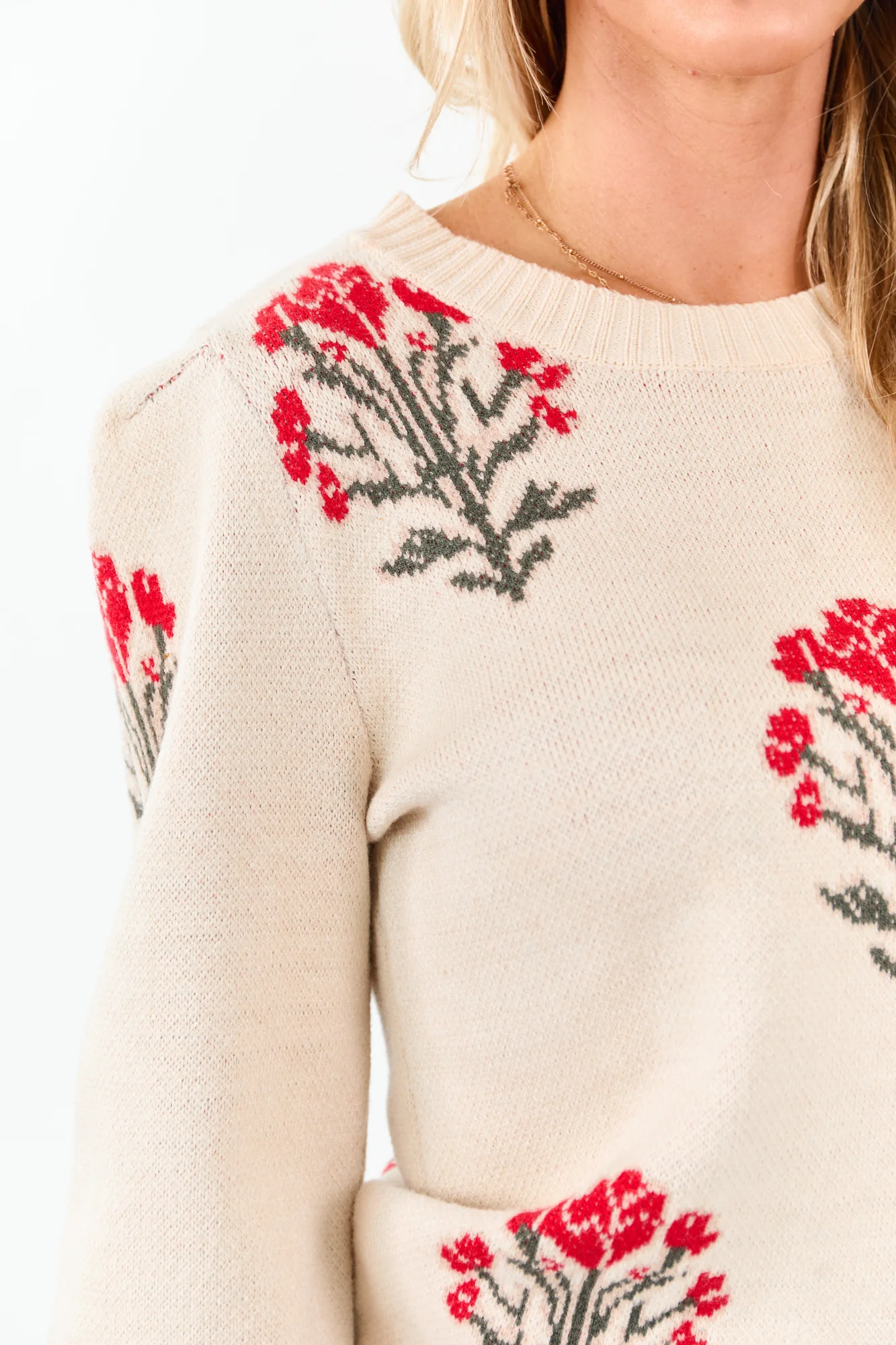Soft Knit Almond Rose Jacquard Sweater