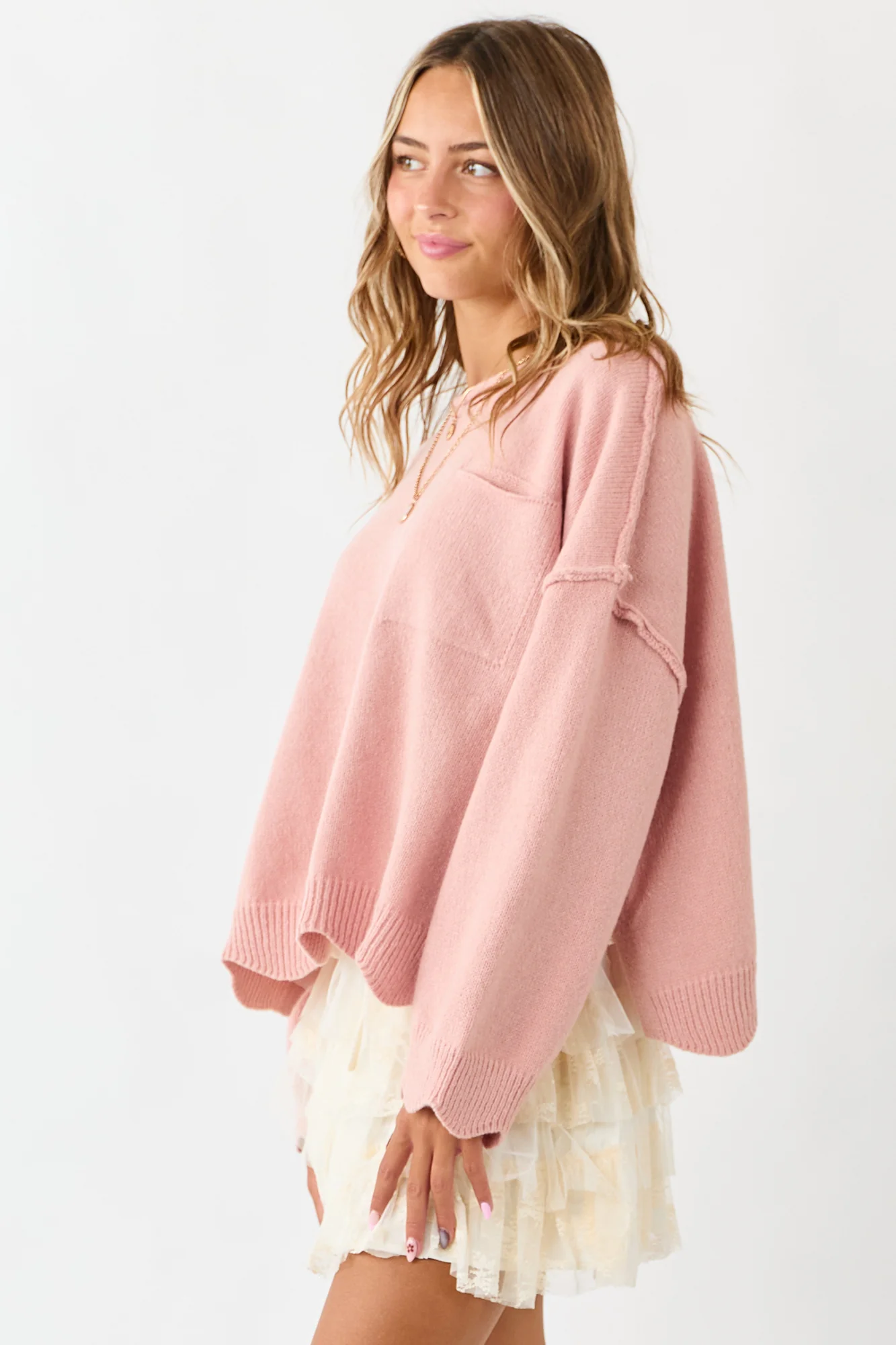 Cherry Blossom Scallop Trim Knit Sweater
