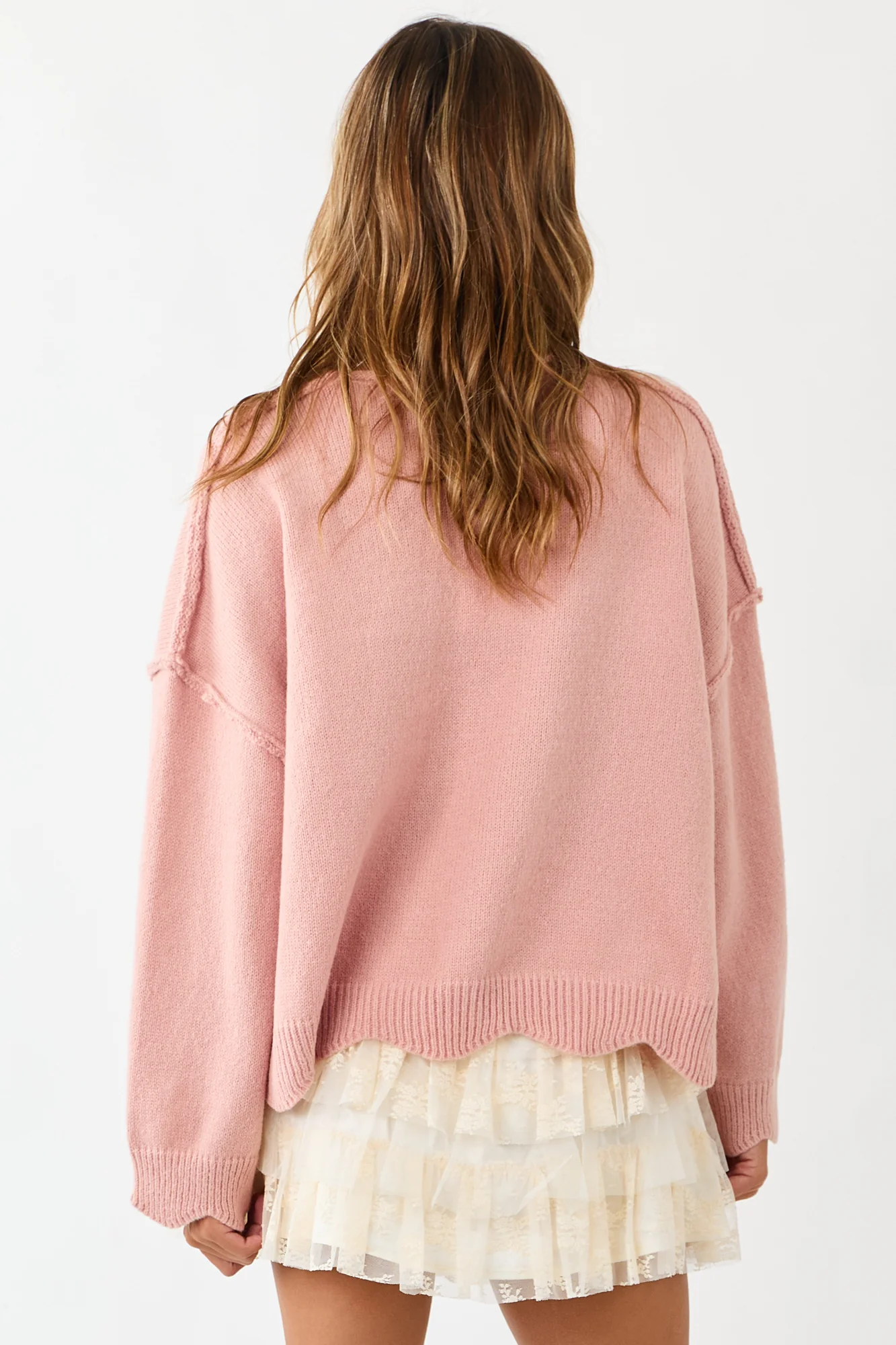 Cherry Blossom Scallop Trim Knit Sweater