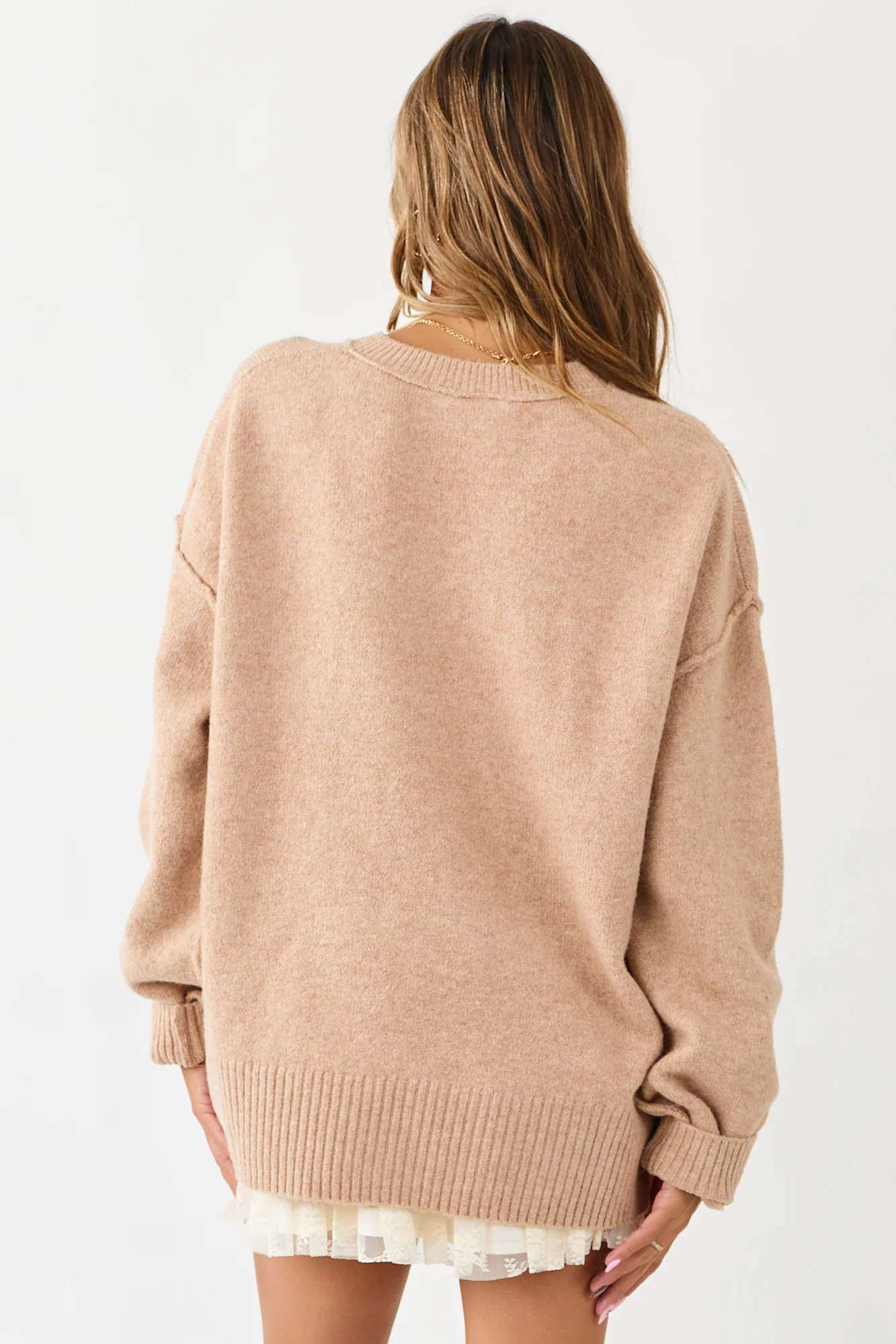 Cozy Latte Braided Pumpkin Knit Sweater