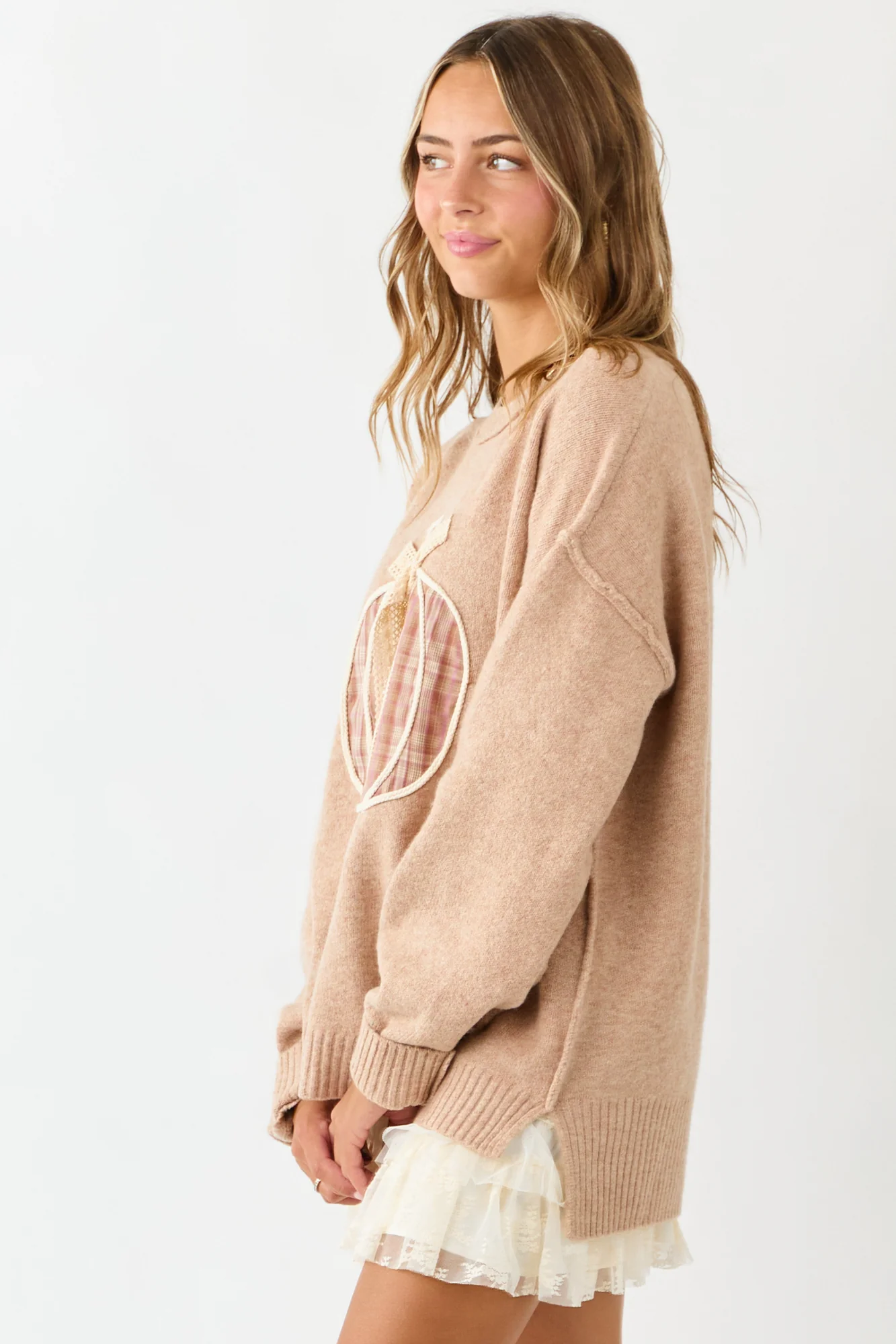 Cozy Latte Braided Pumpkin Knit Sweater