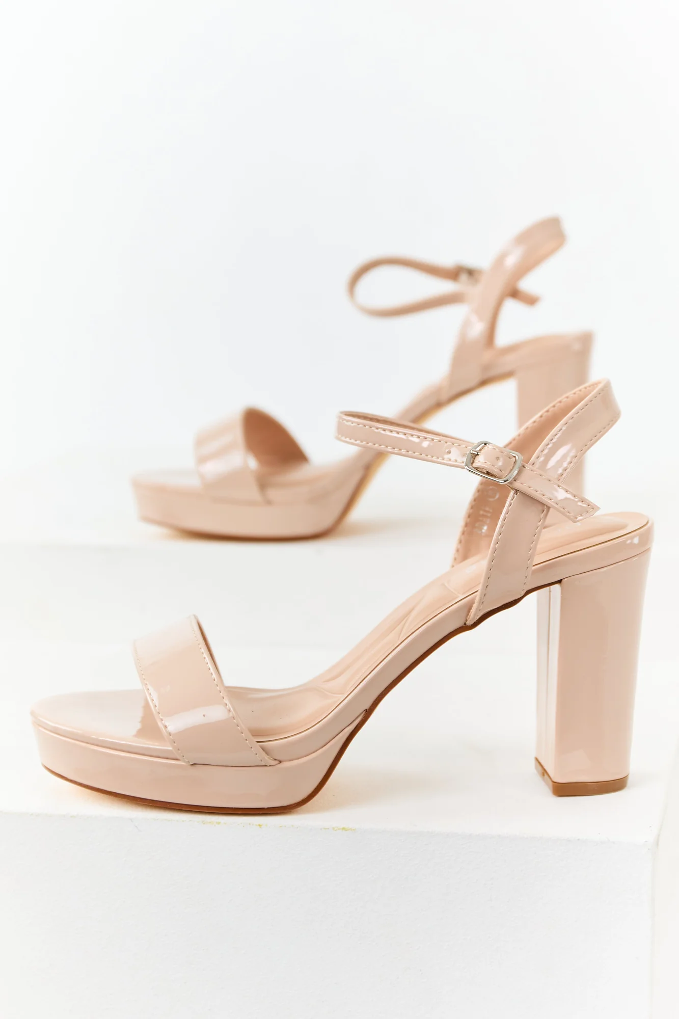Taupe Ankle Strap Platform Heels - Adjustable Buckle & Block Heel
