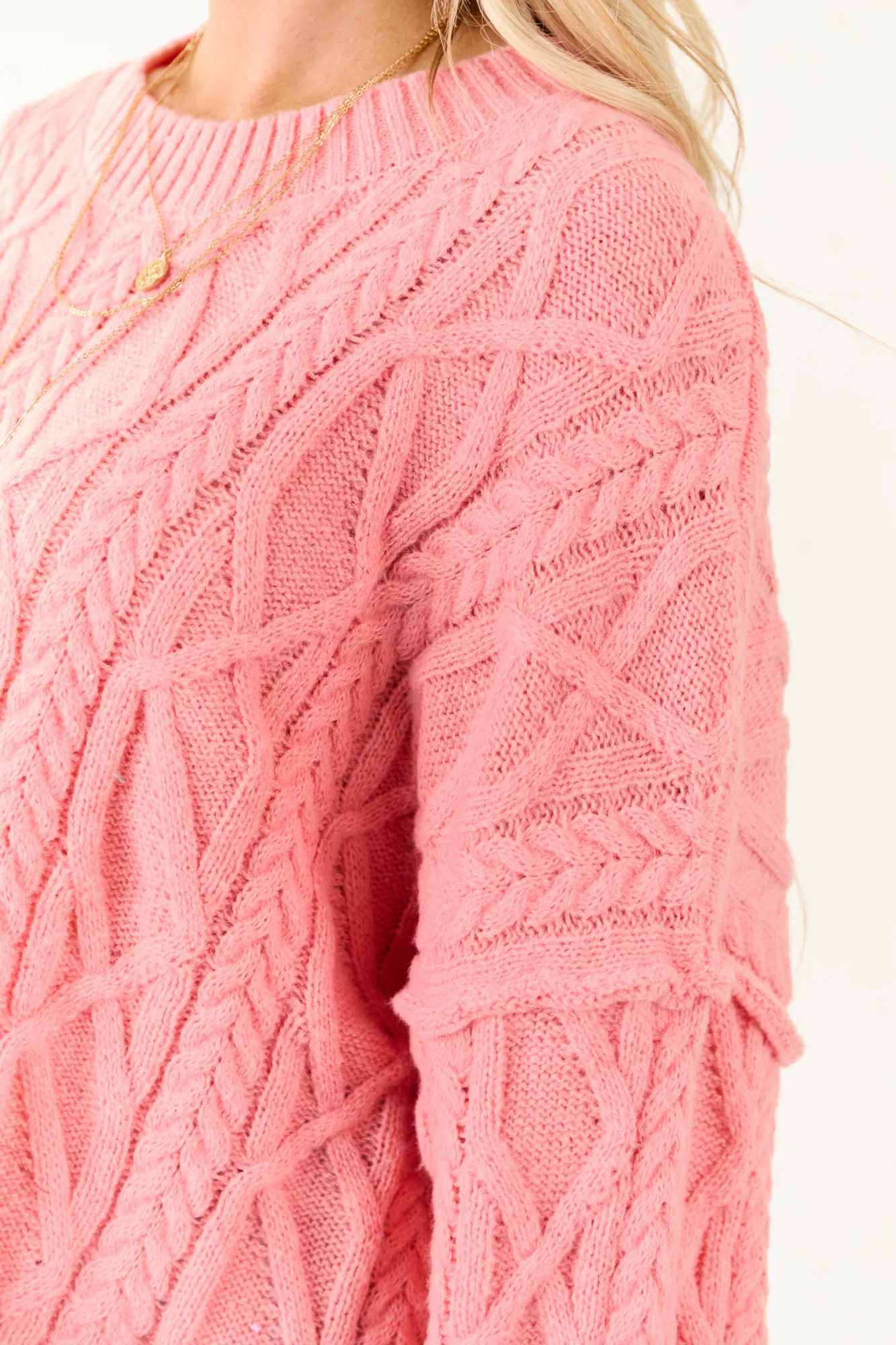 Cozy Pink Cable Knit Oversized Sweater