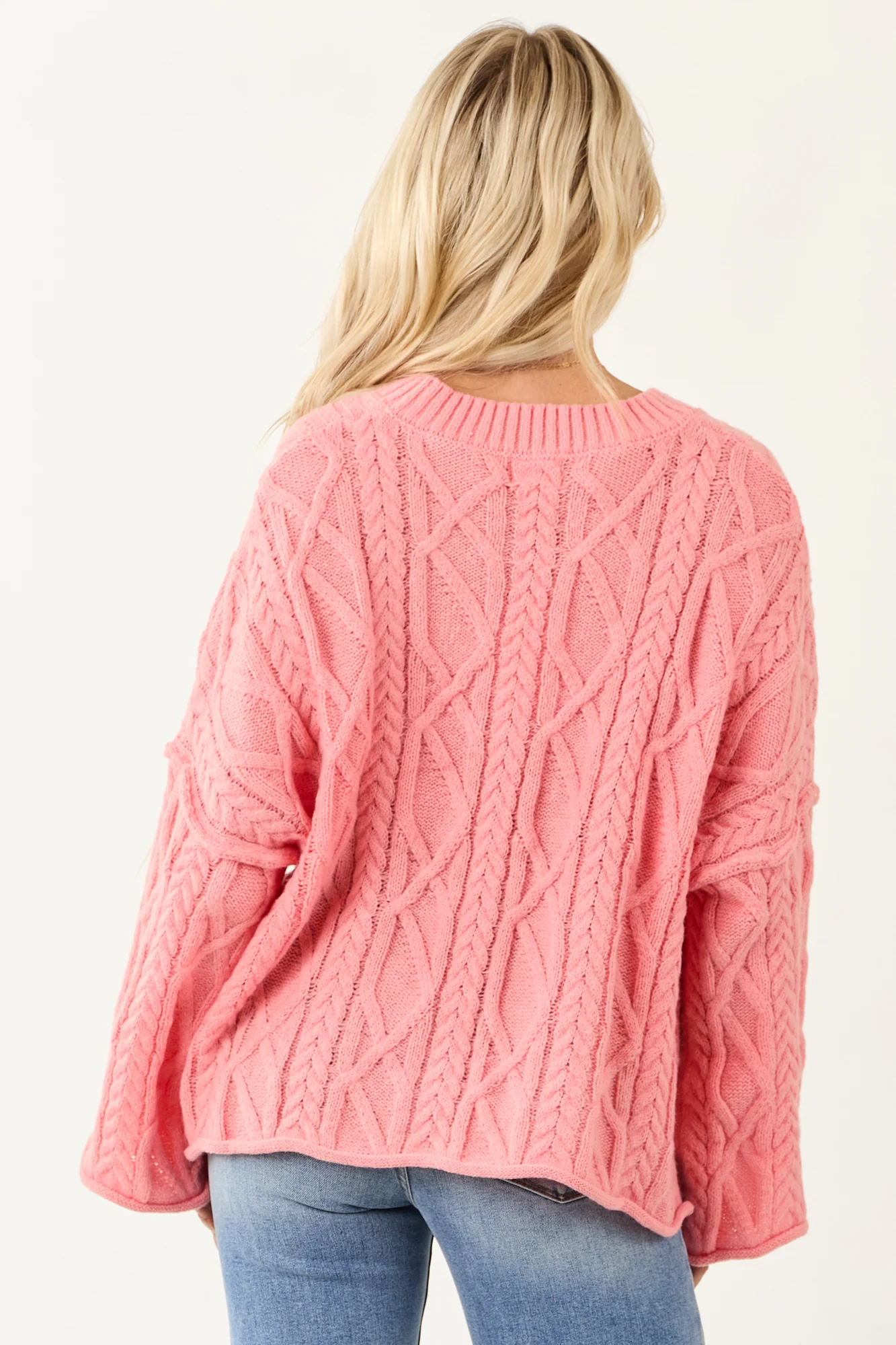 Cozy Pink Cable Knit Oversized Sweater