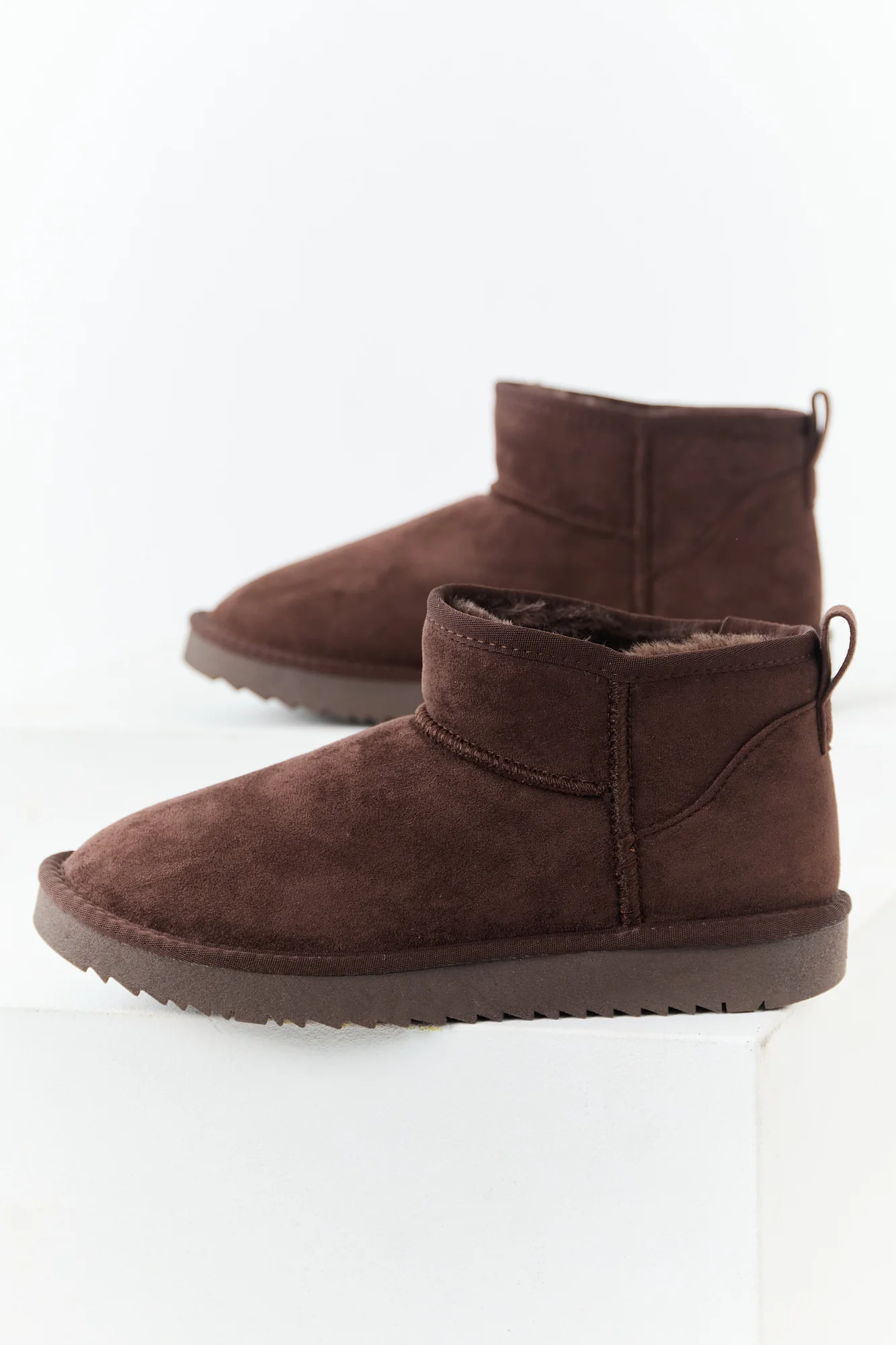 Brown Faux Suede Winter Fur Lined Ankle Boots