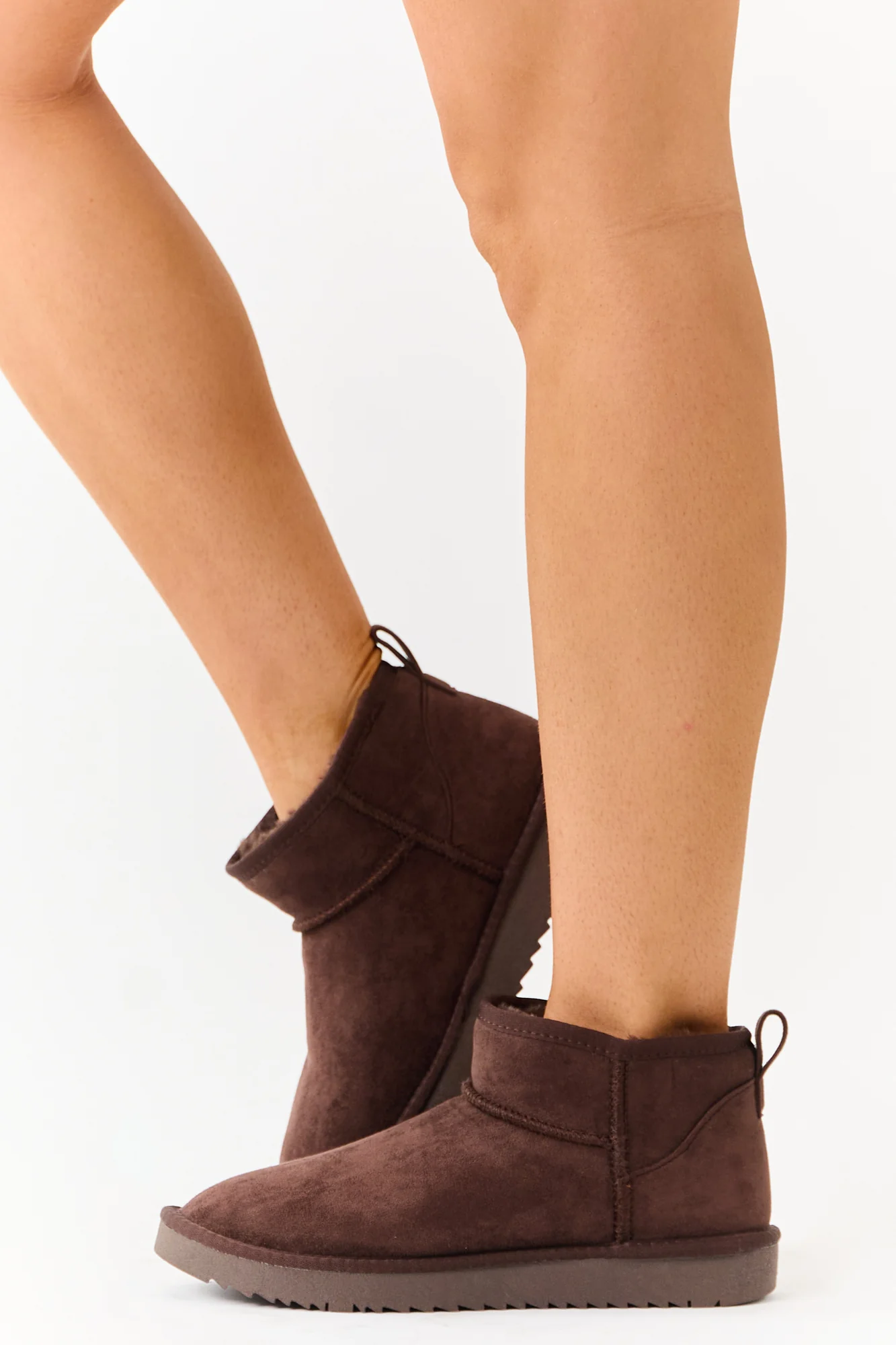 Brown Faux Suede Winter Fur Lined Ankle Boots