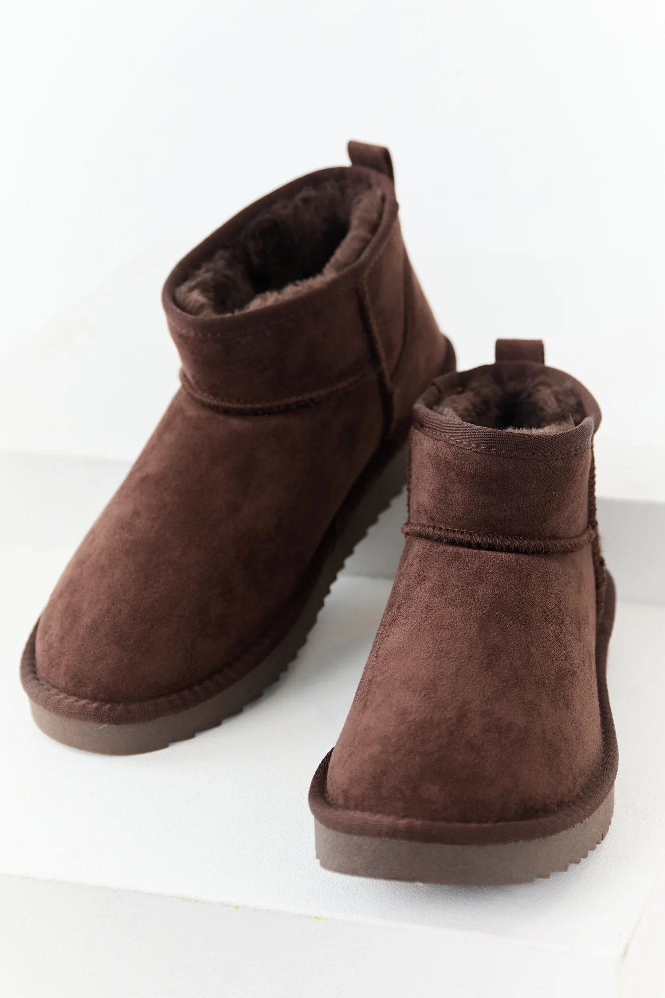 Brown Faux Suede Winter Fur Lined Ankle Boots