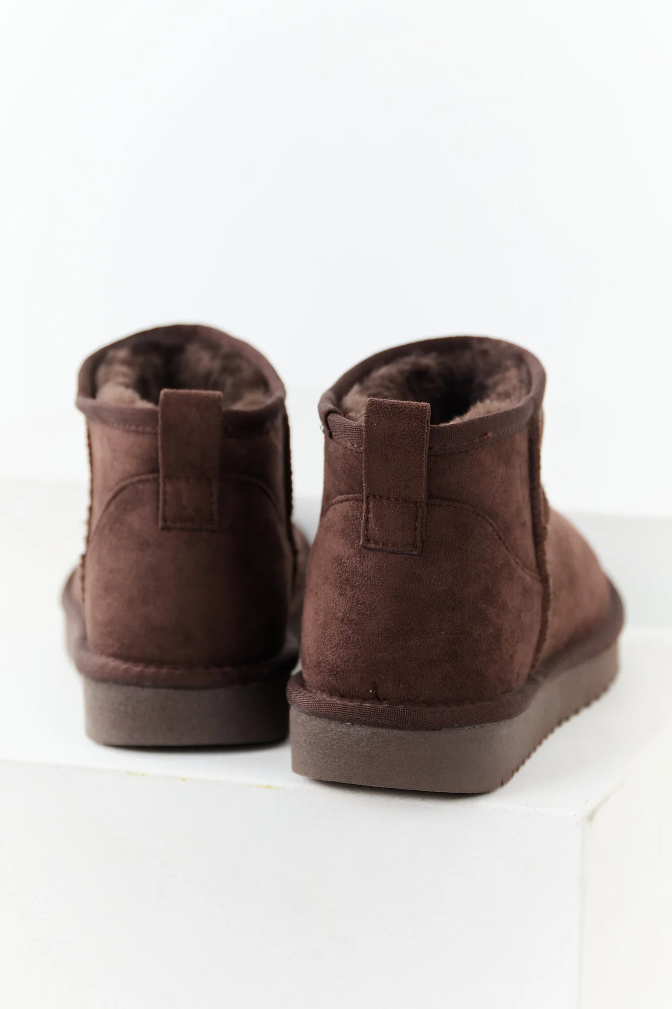 Brown Faux Suede Winter Fur Lined Ankle Boots