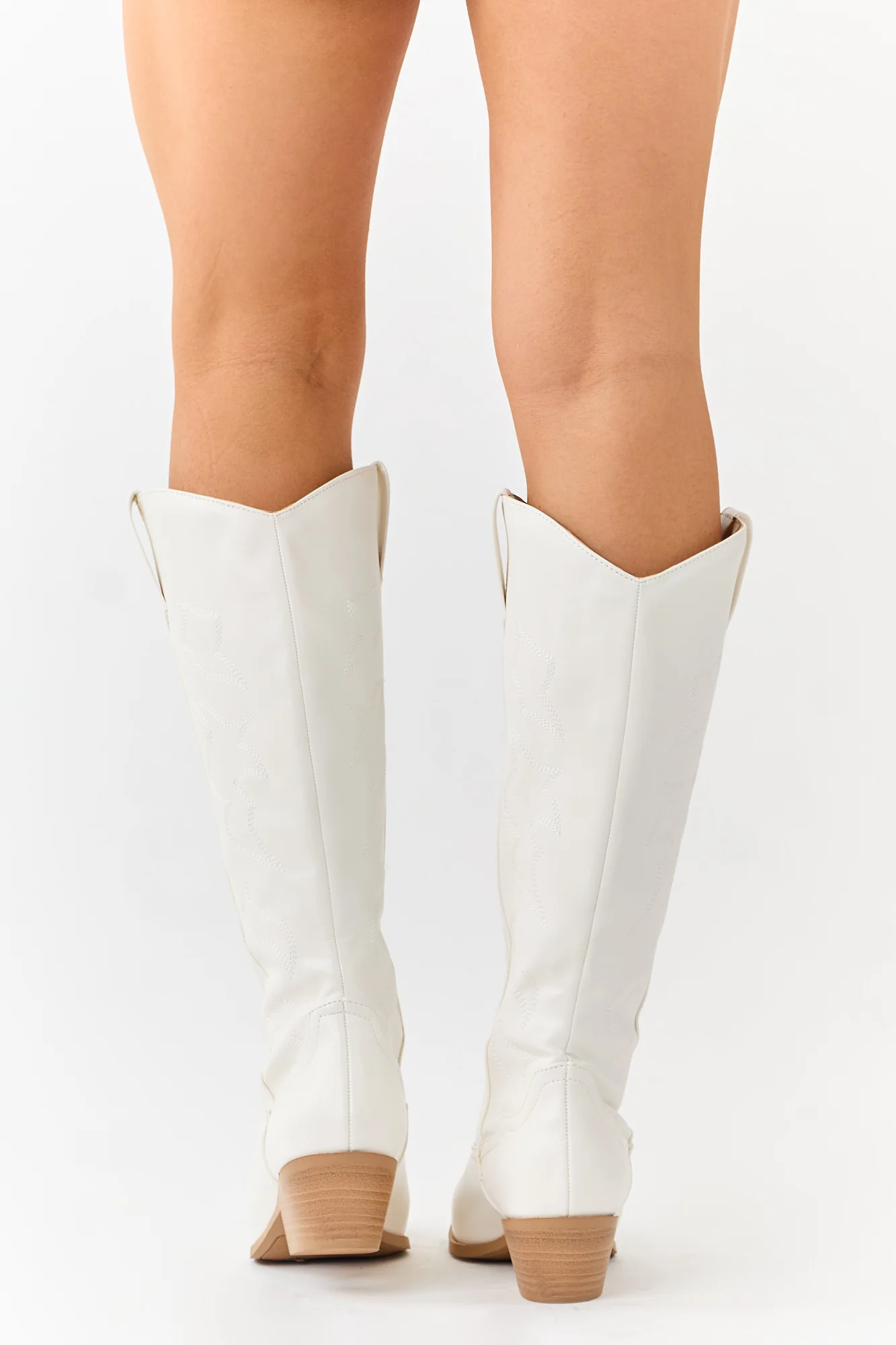 Embroidered Ivory Faux Leather Western Boots