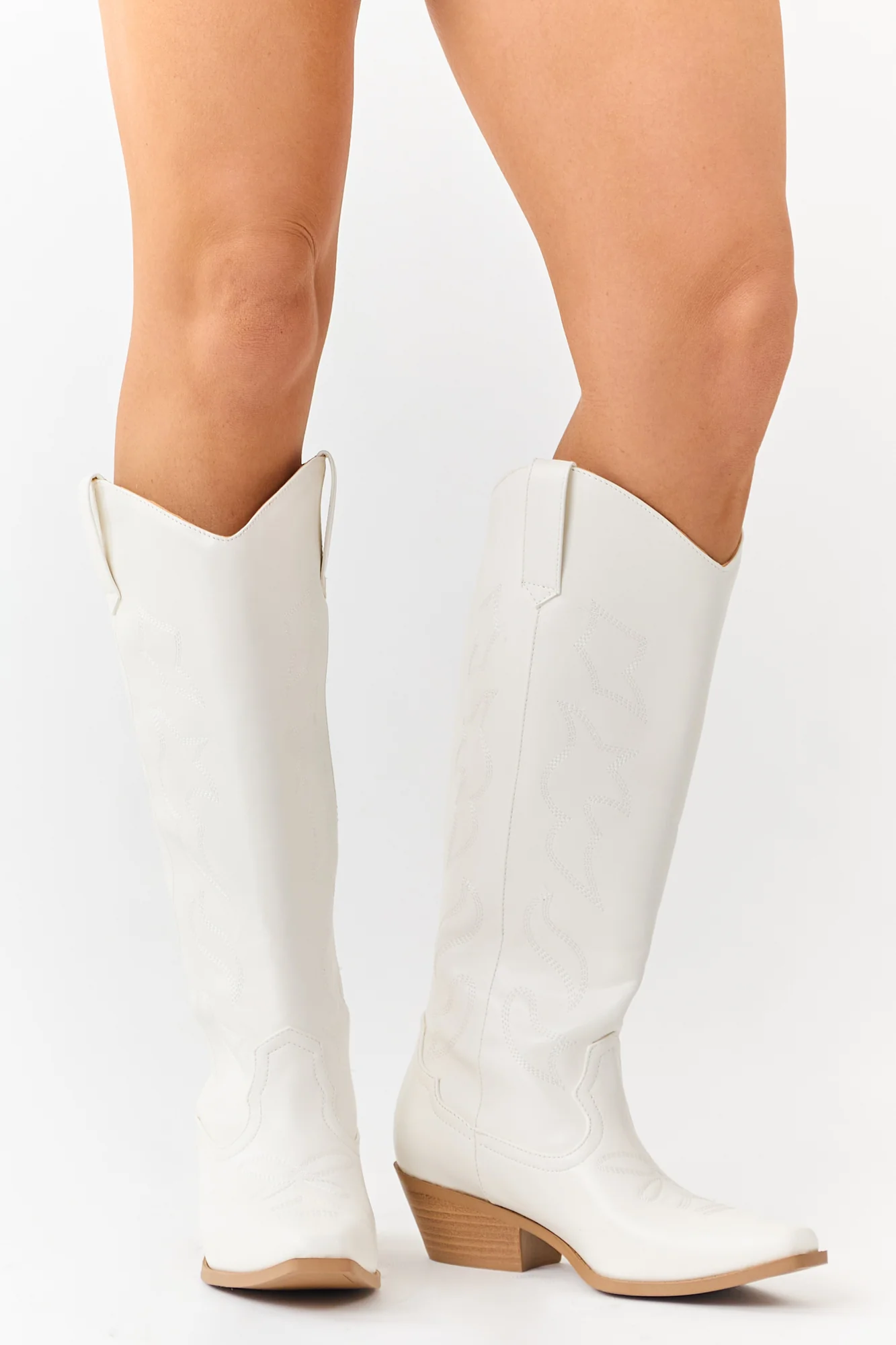 Embroidered Ivory Faux Leather Western Boots