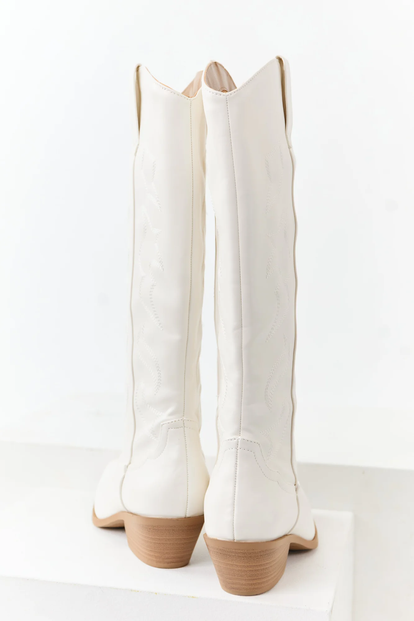 Embroidered Ivory Faux Leather Western Boots