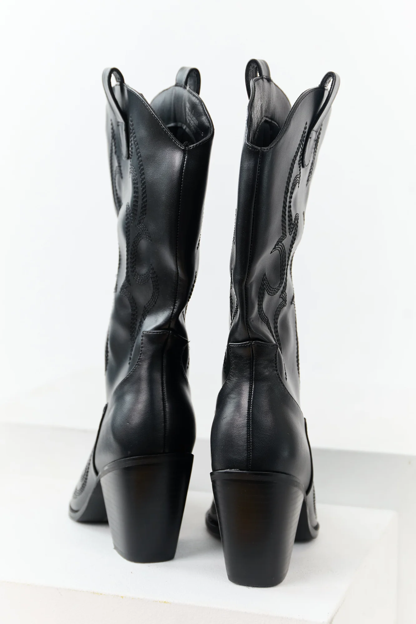 Womens Black Stacked Heel Cowboy Boots