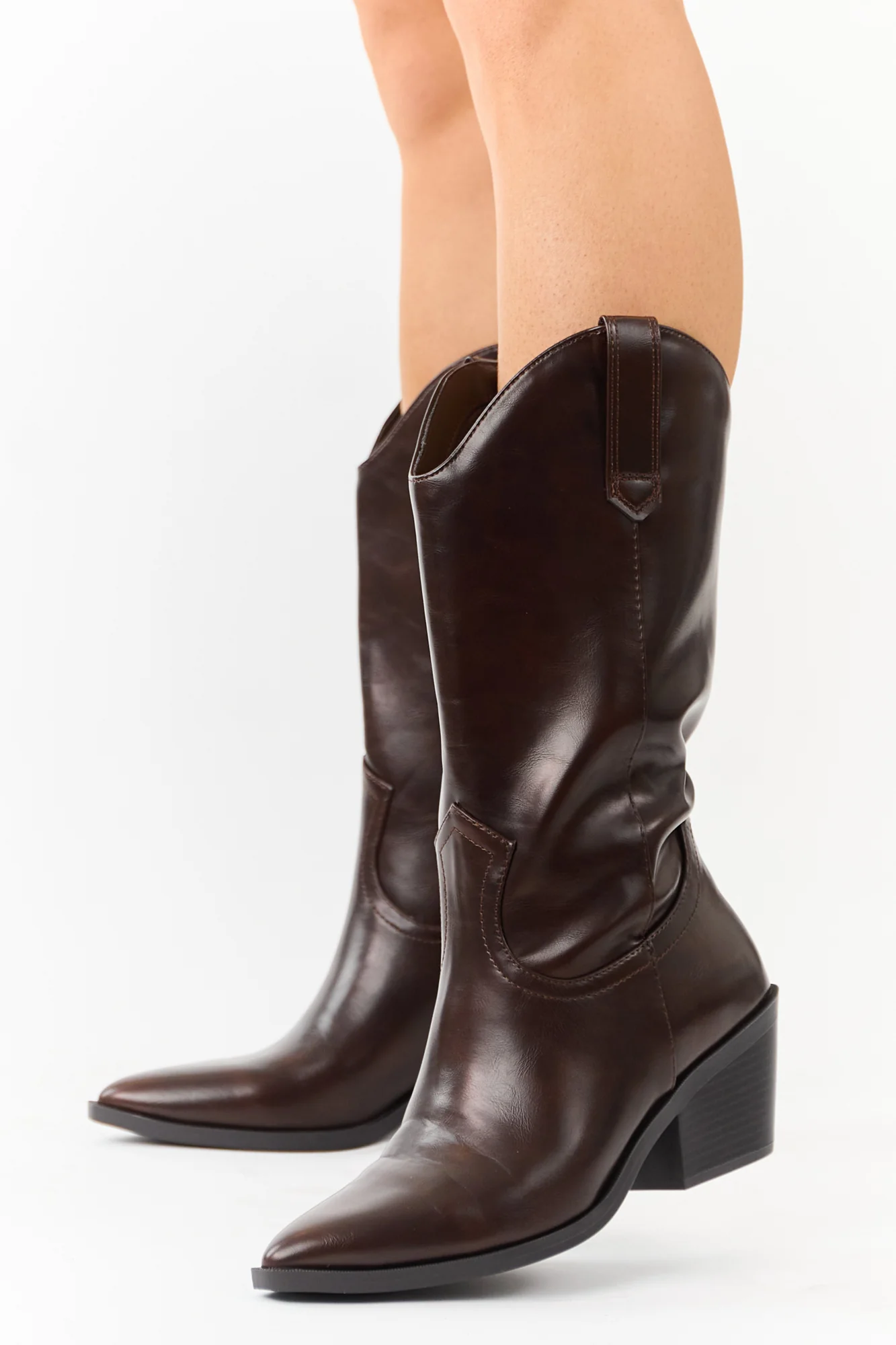 Brown Faux Leather Western Boots for Women