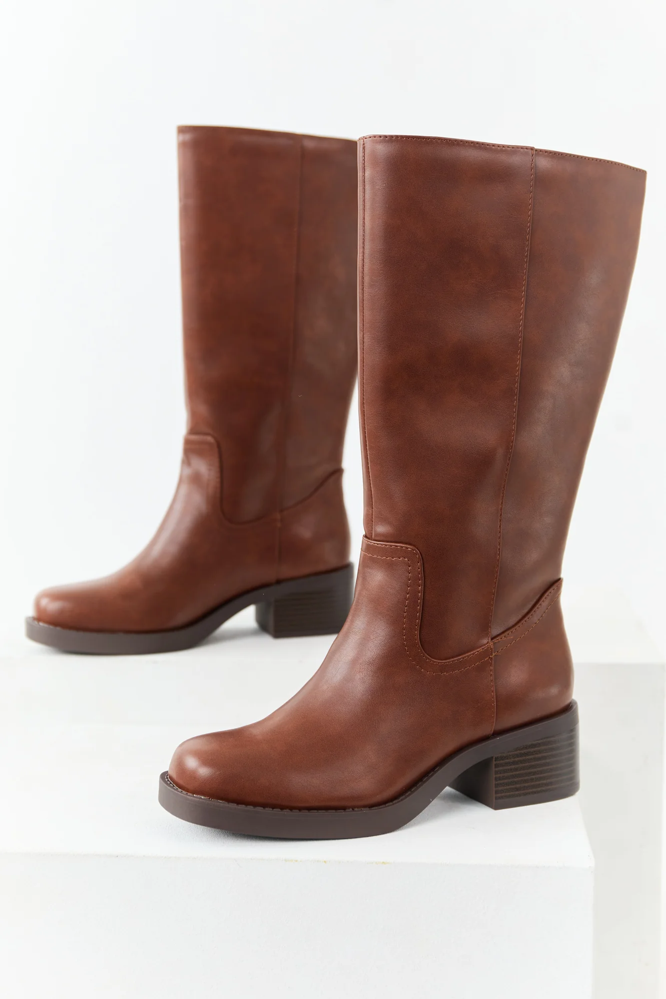 Brown Faux Leather Tall Riding Boots