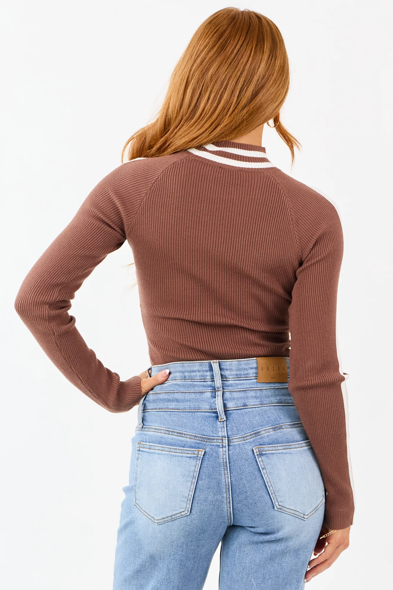 Cocoa Ribbed Knit Long Sleeve Bodysuit