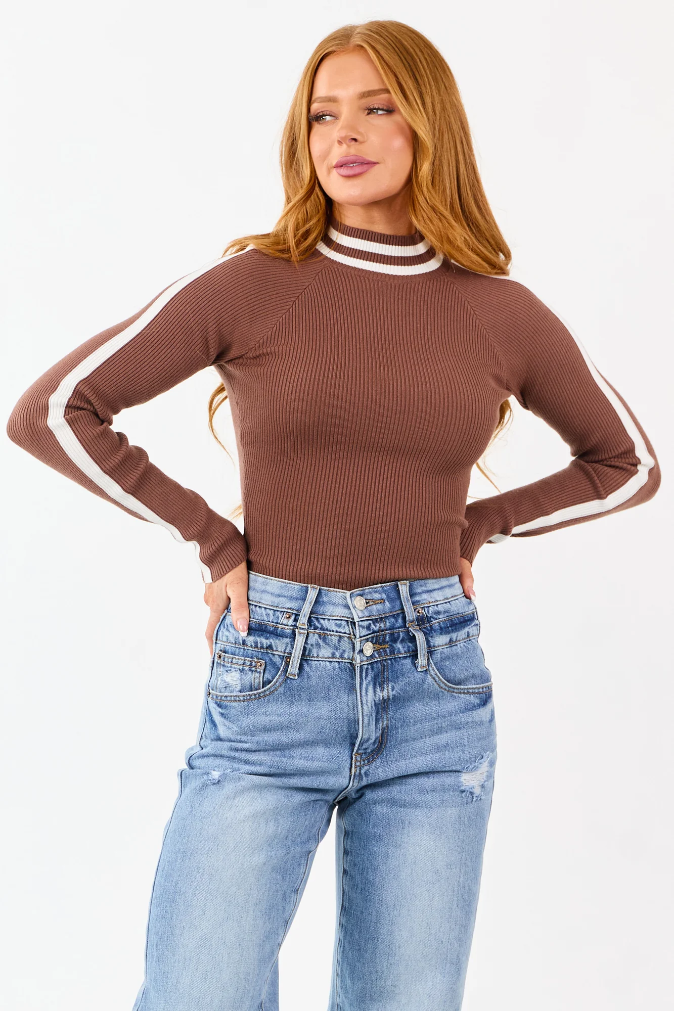Cocoa Ribbed Knit Long Sleeve Bodysuit