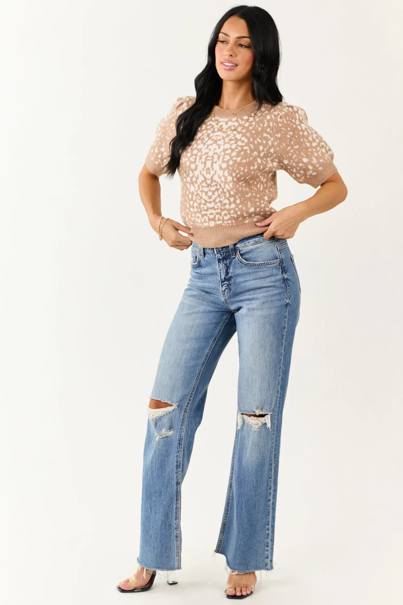 Chic Off White Abstract Print Sweater Top