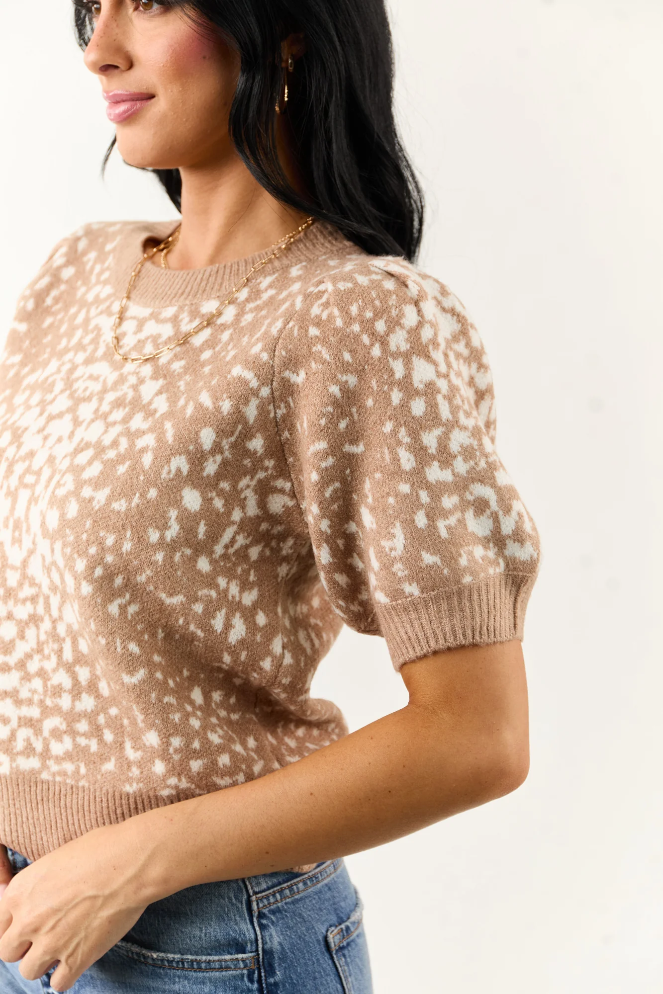 Chic Off White Abstract Print Sweater Top