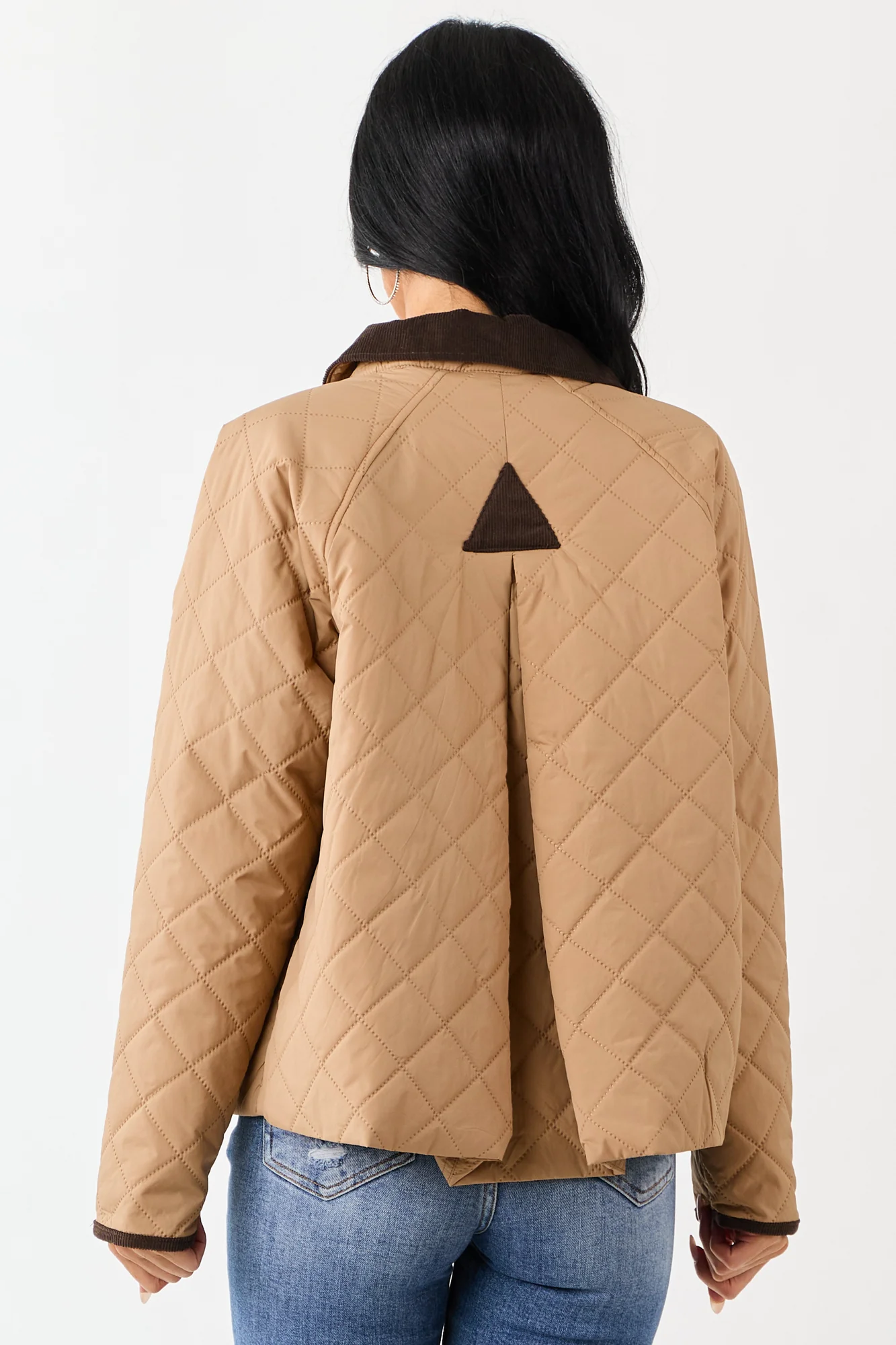 Quilted Corduroy Contrast Buttoned Jacket in Cocoa