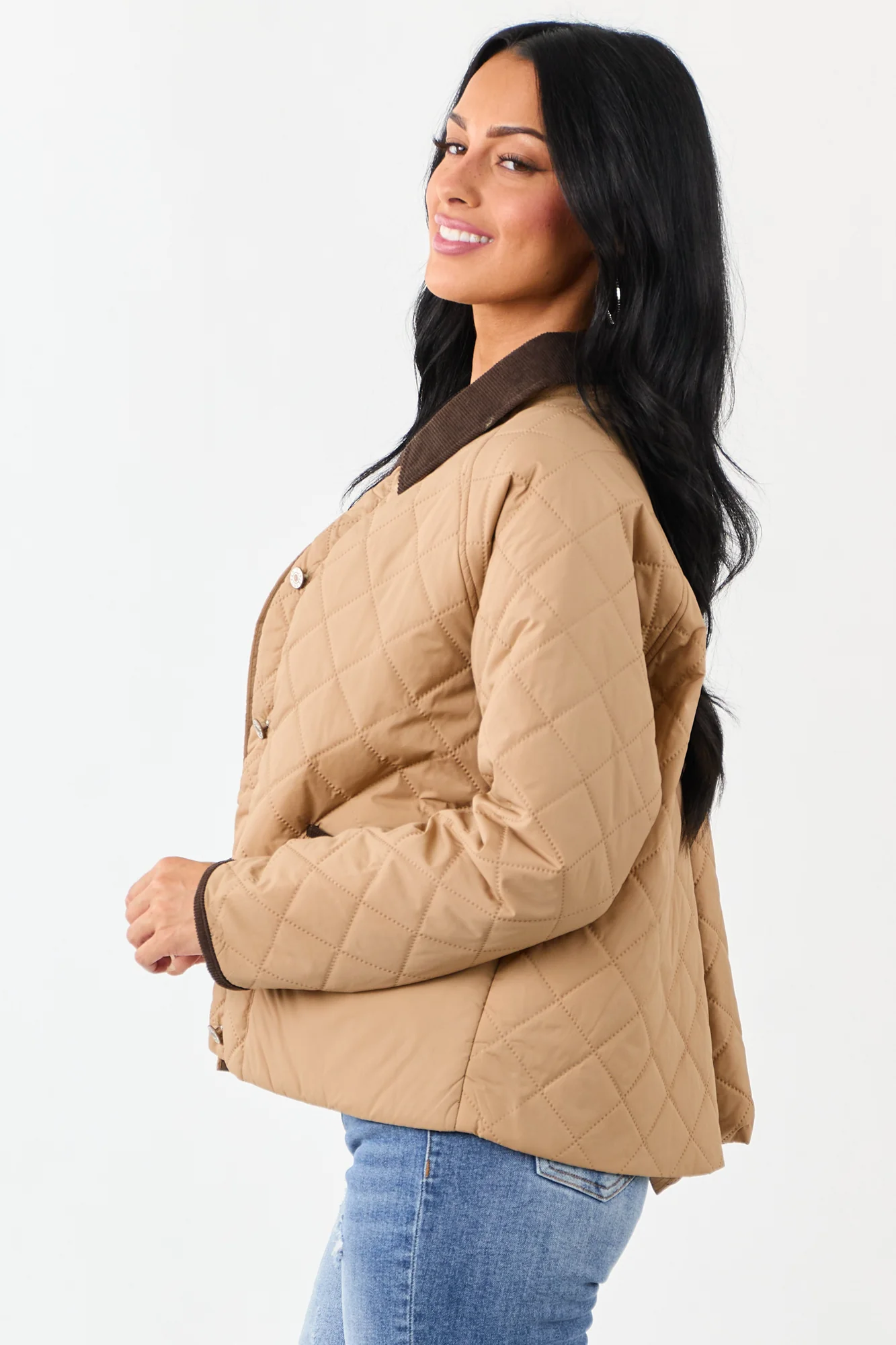 Quilted Corduroy Contrast Buttoned Jacket in Cocoa