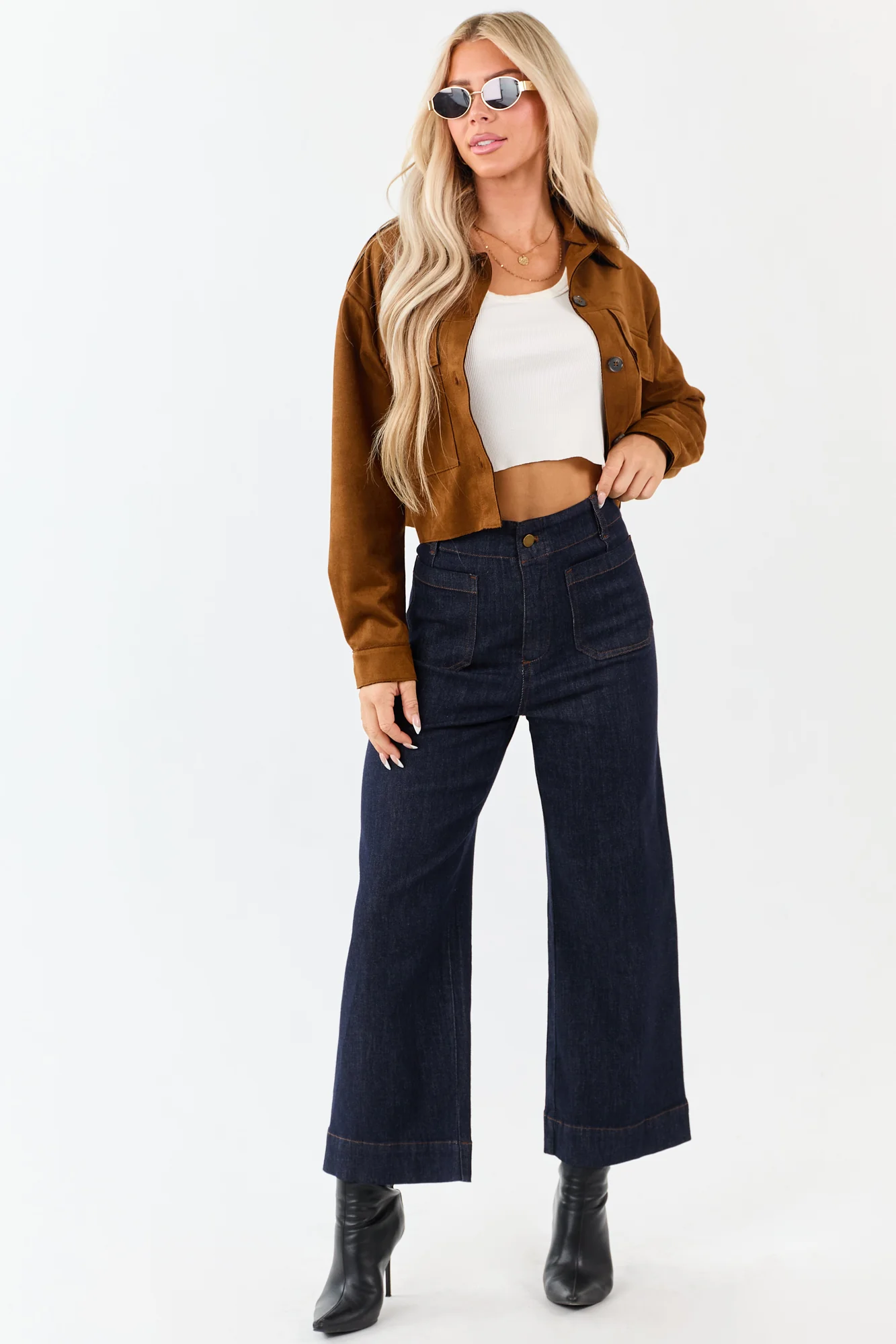 Dark Wash High Rise Wide Leg Denim Pants
