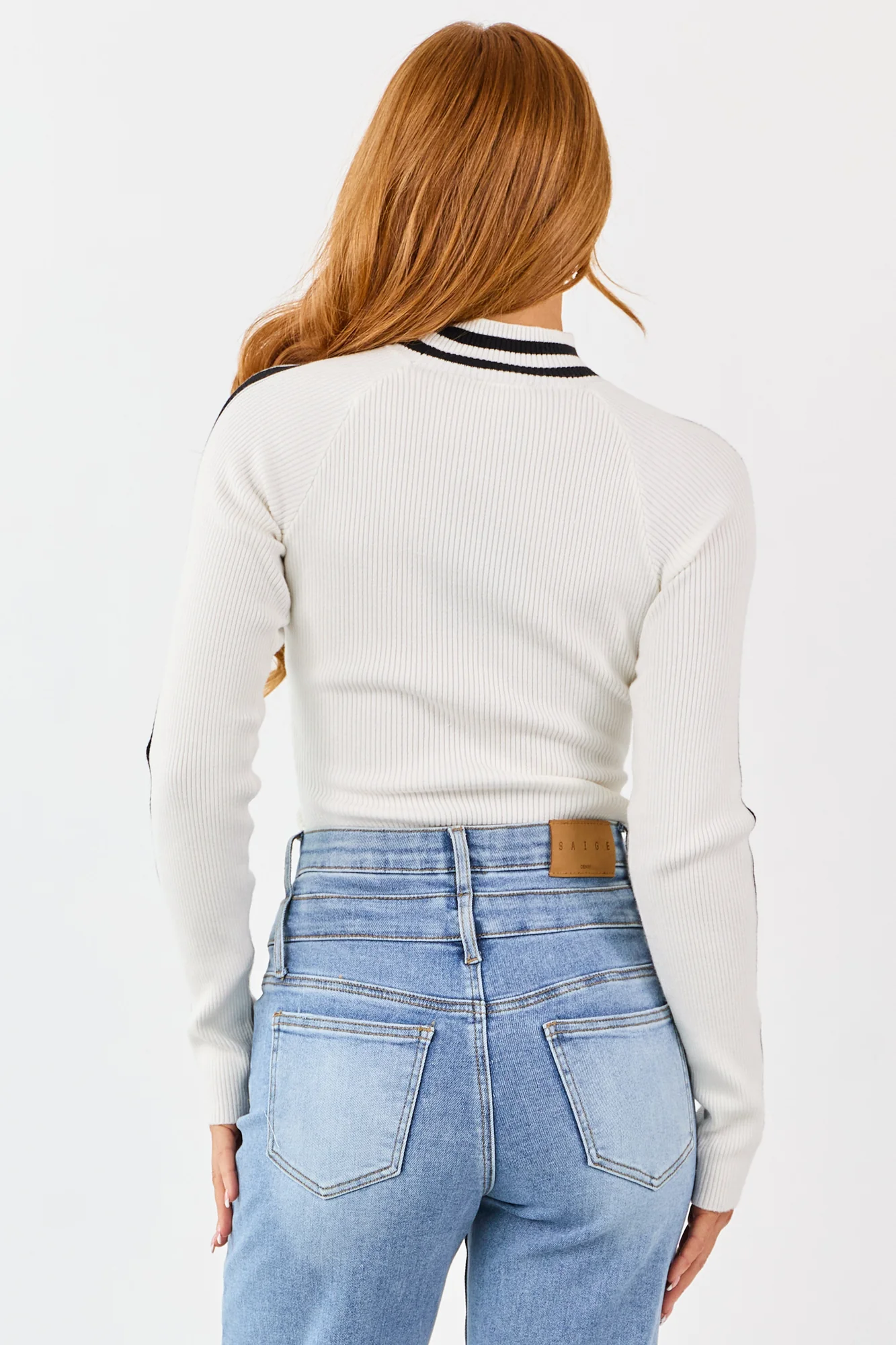 Ribbed Knit Long Sleeve White Bodysuit