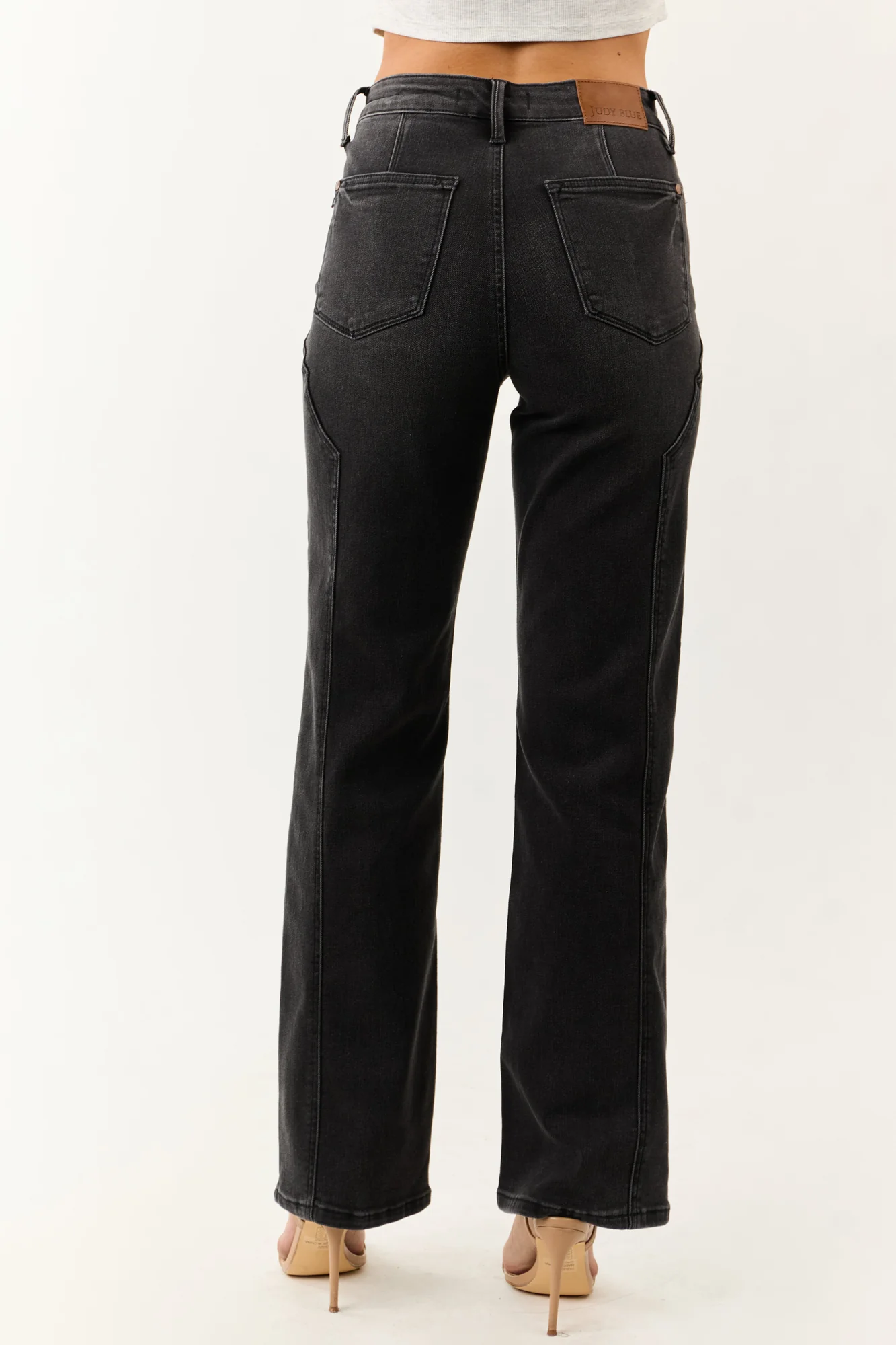Black Stretchy Straight Leg Jeans with Western Seam Details
