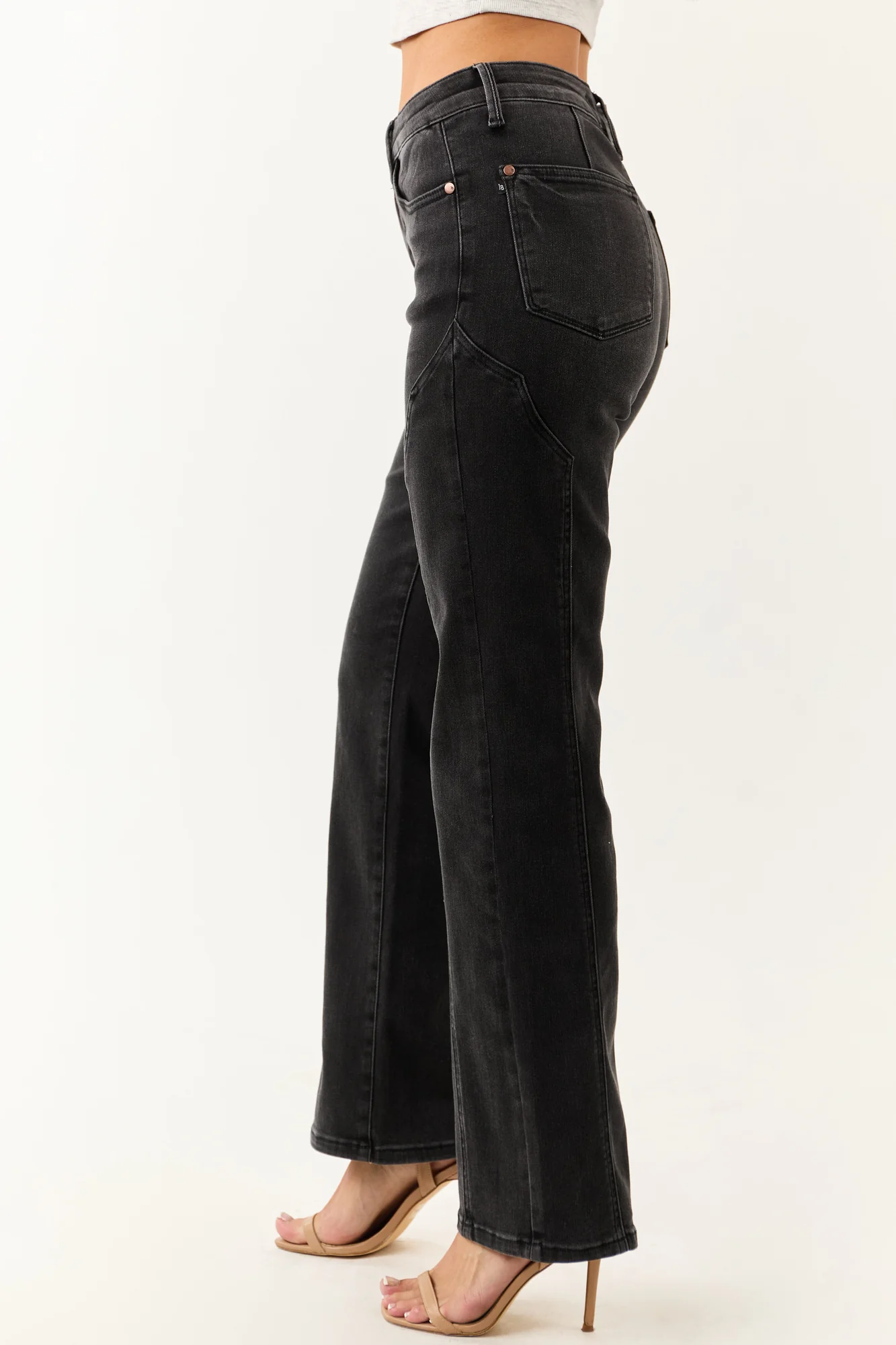 Black Stretchy Straight Leg Jeans with Western Seam Details