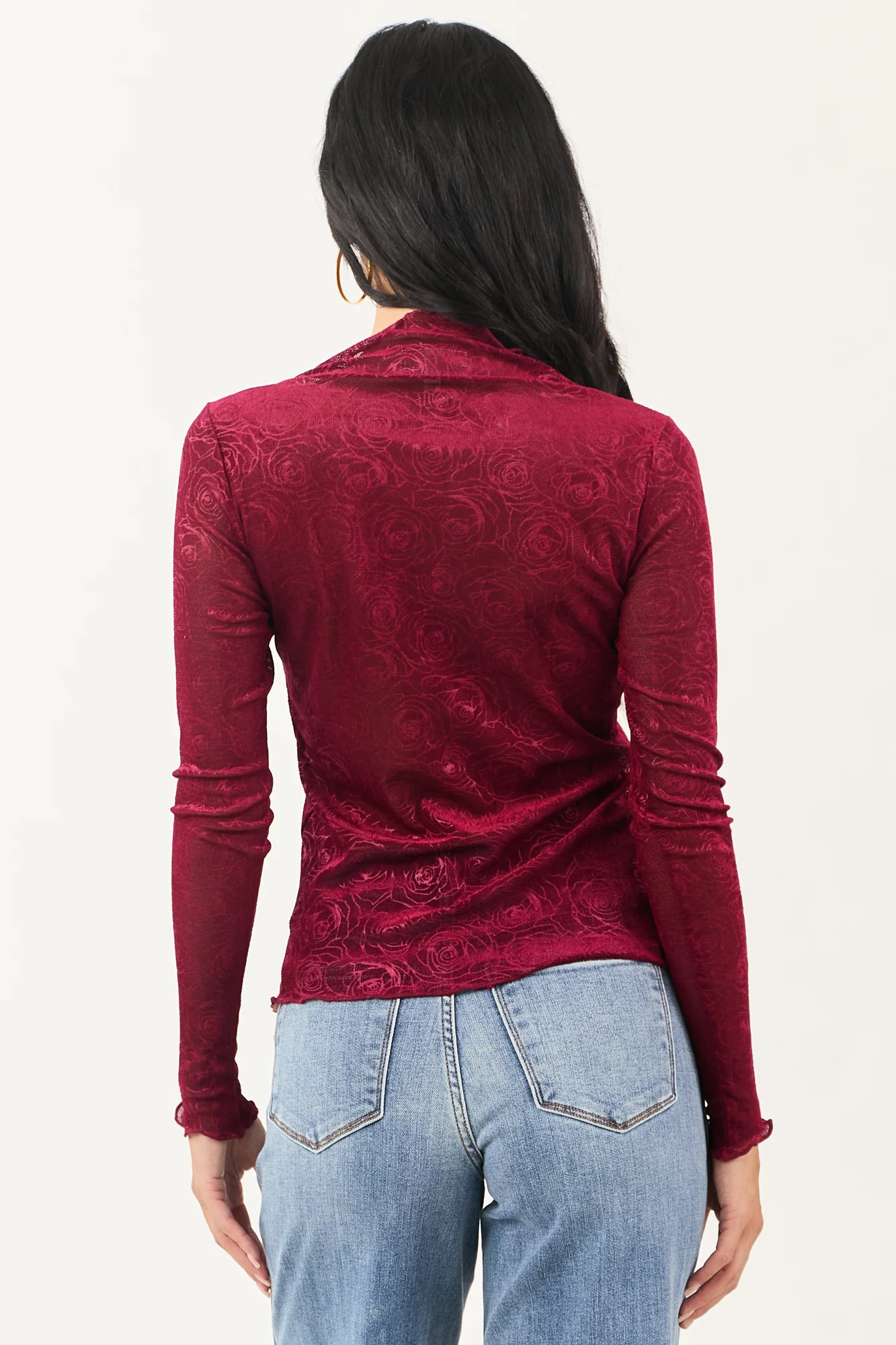 Velvet Sangria Mesh Long Sleeve Top - Dark Romance Style