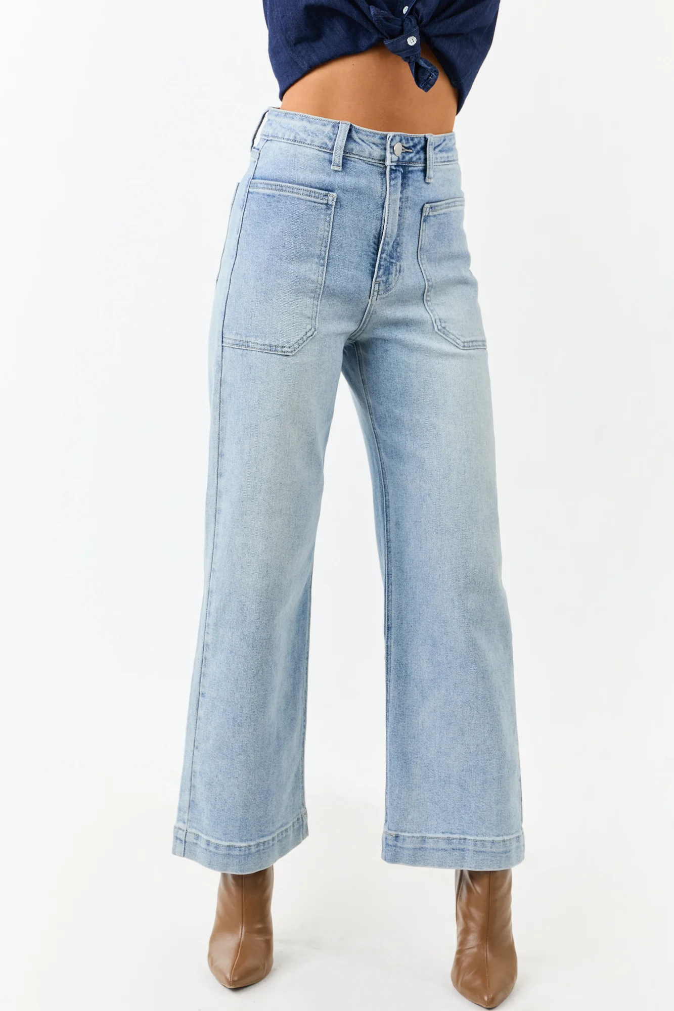 Light Wash Wide Leg Utility Denim Jeans