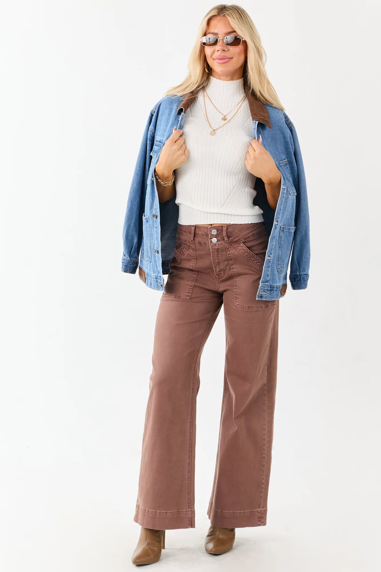 Chocolate Wide Leg Stretchy Jeans 98% Cotton Blend