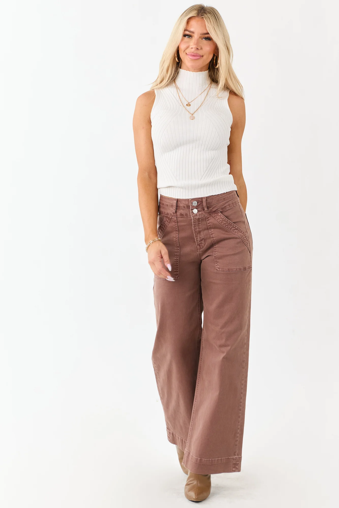 Chocolate Wide Leg Stretchy Jeans 98% Cotton Blend