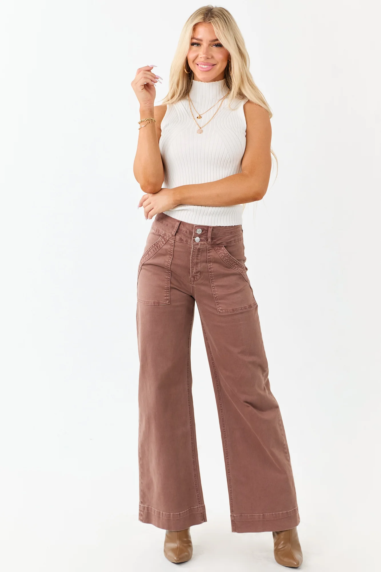 Chocolate Wide Leg Stretchy Jeans 98% Cotton Blend