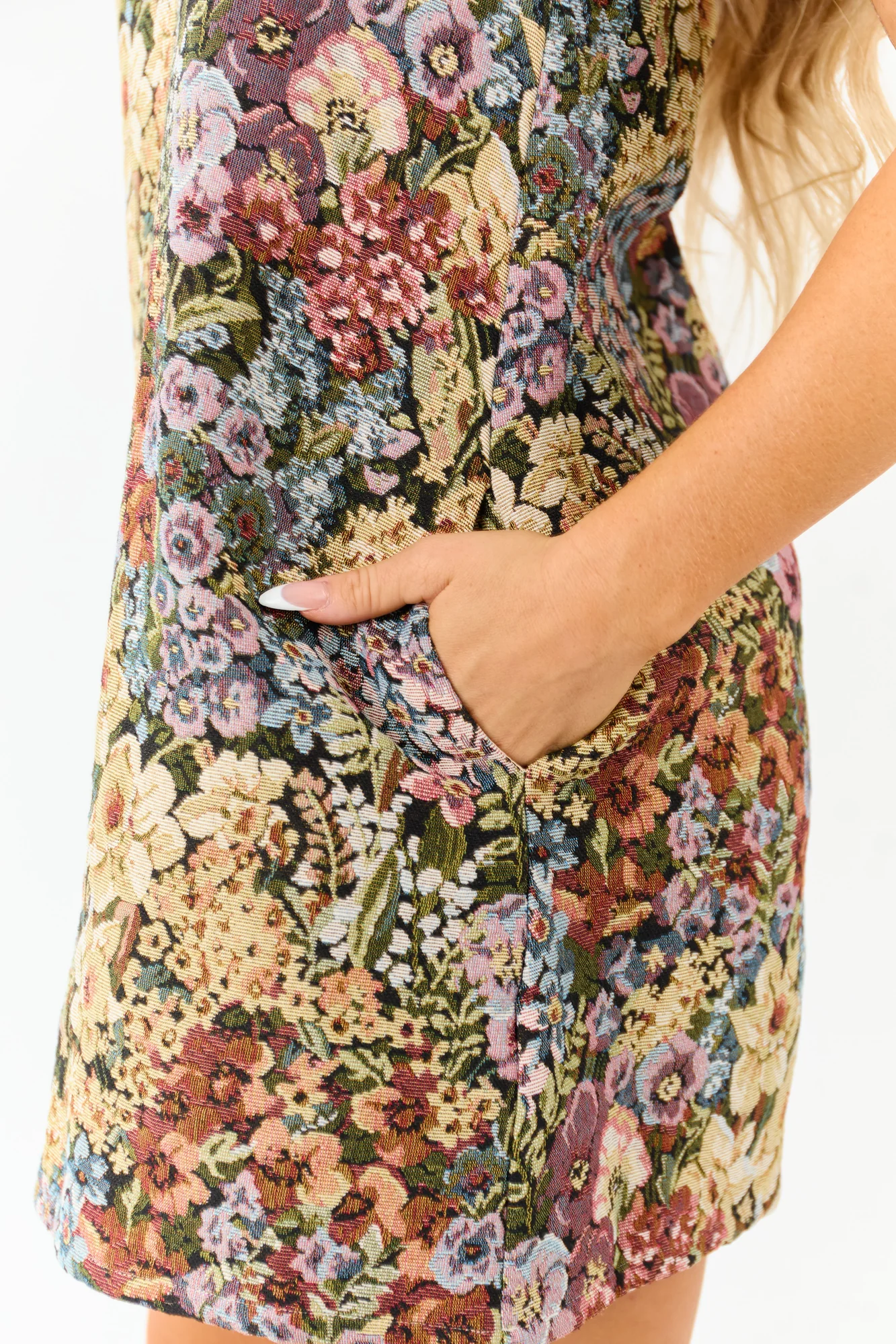 Floral Jacquard Shift Mini Dress in Multicolor