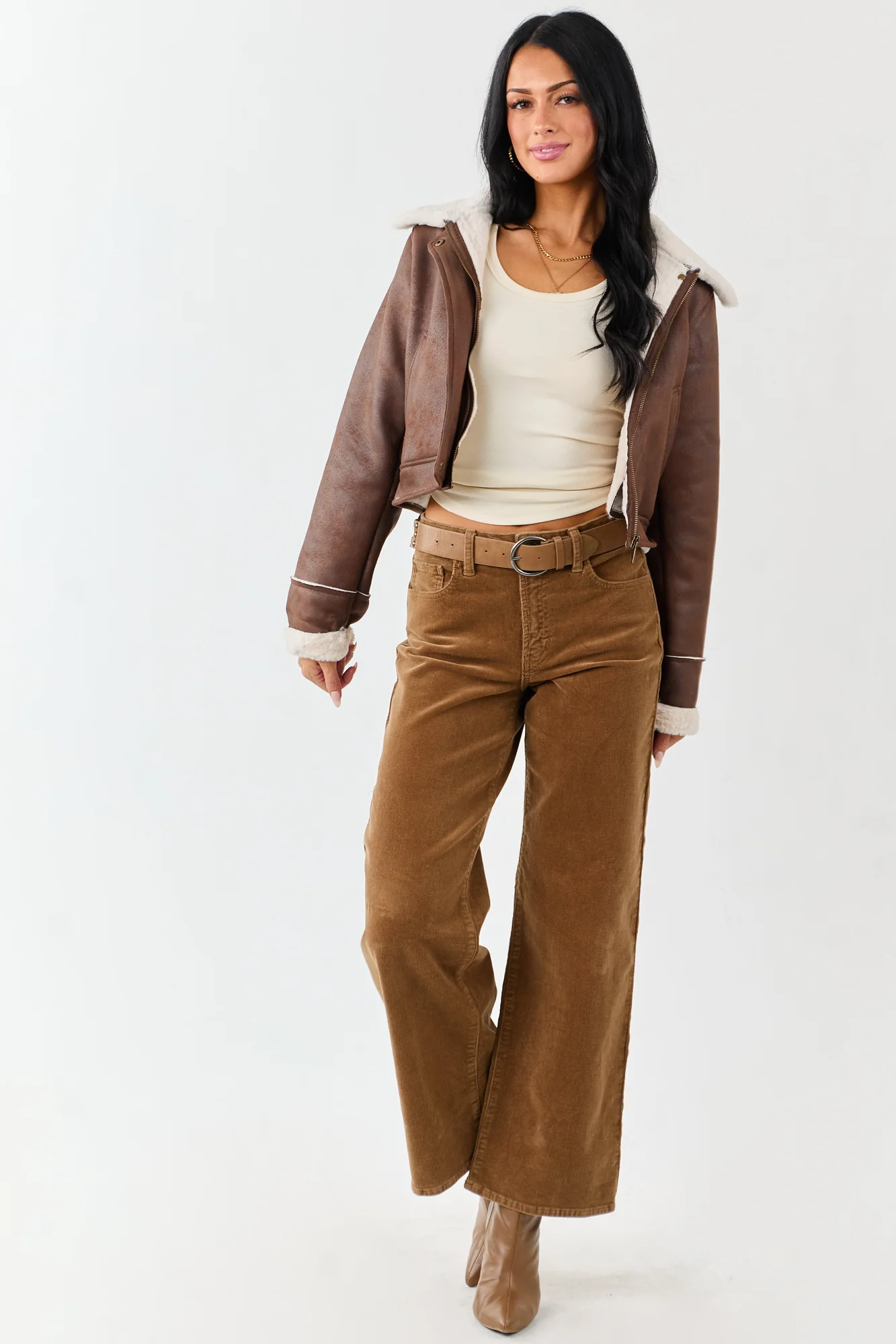 Brown Corduroy High Rise Wide Leg Pants
