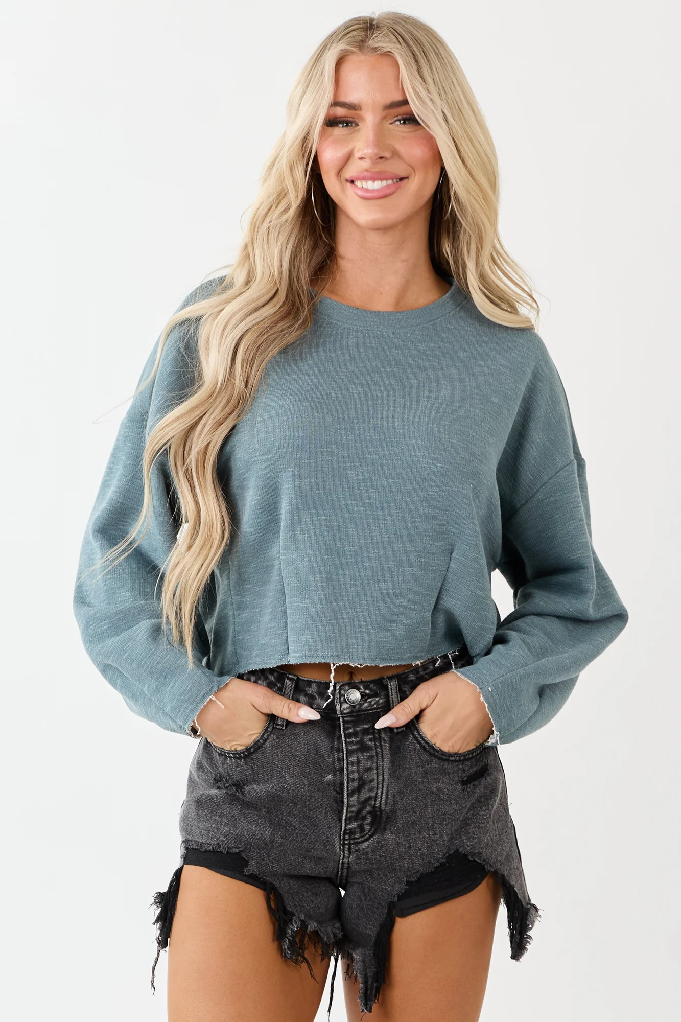 Teal Slouchy Knit Relaxed Fit Shirt Pullover