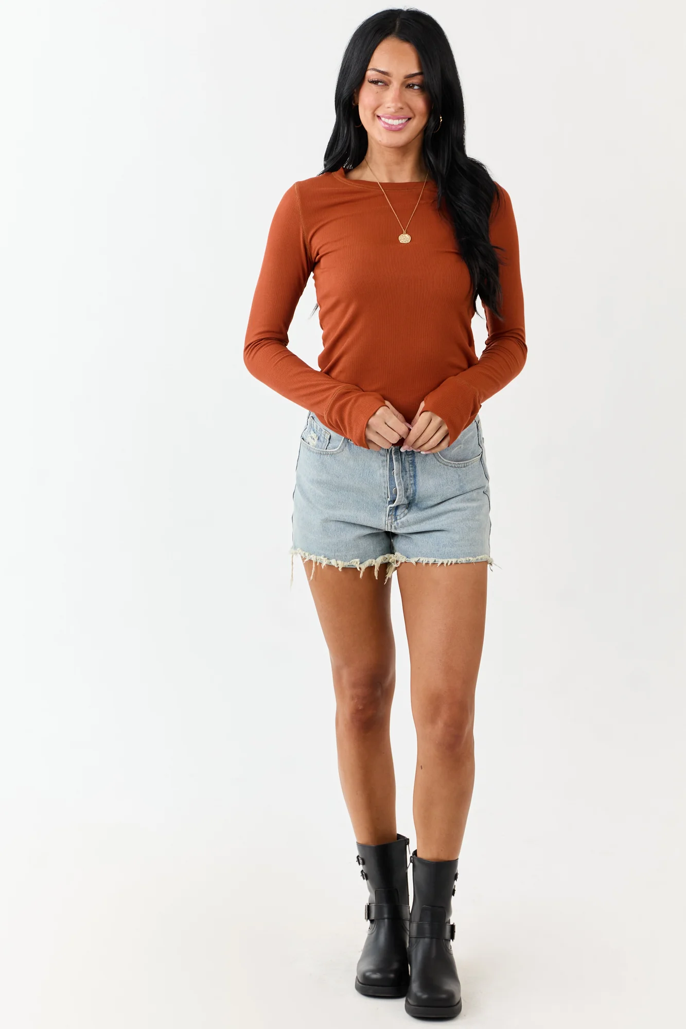 Tawny Rib Knit Fitted Long Sleeve Top