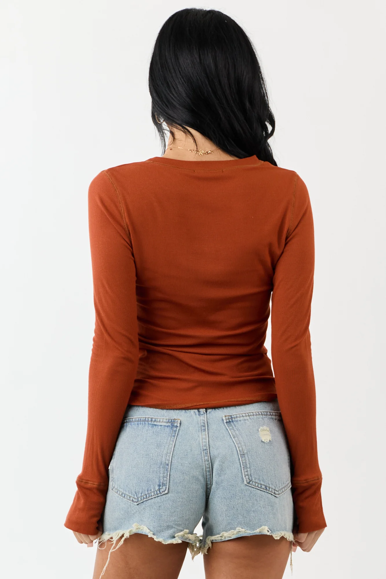 Tawny Rib Knit Fitted Long Sleeve Top