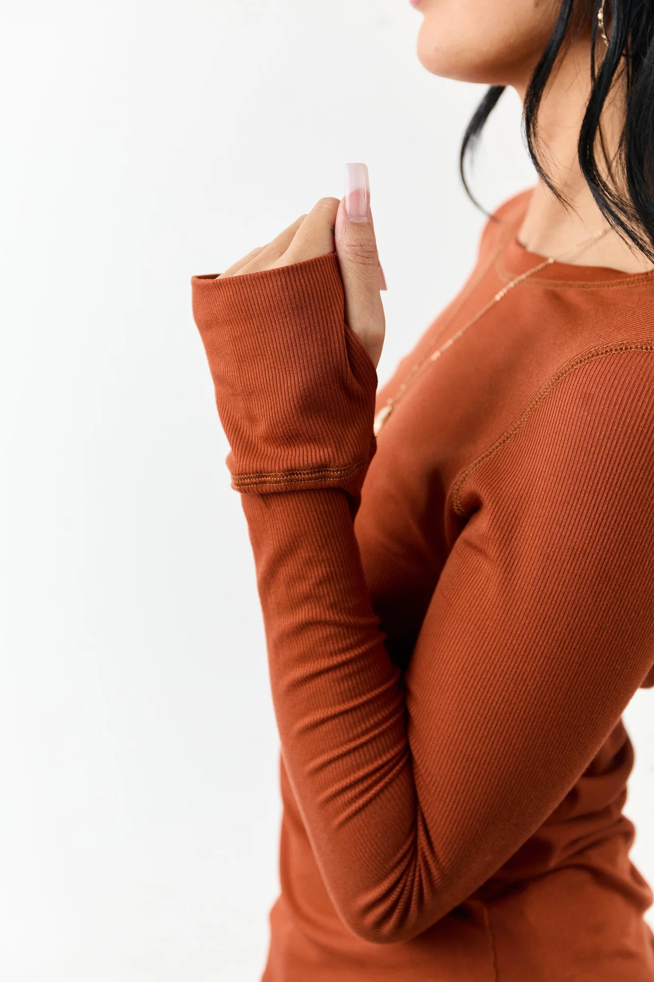 Tawny Rib Knit Fitted Long Sleeve Top