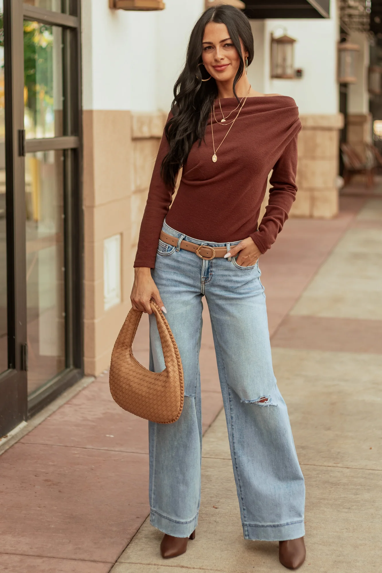 Light Wash Distressed Wide Leg Denim Jeans