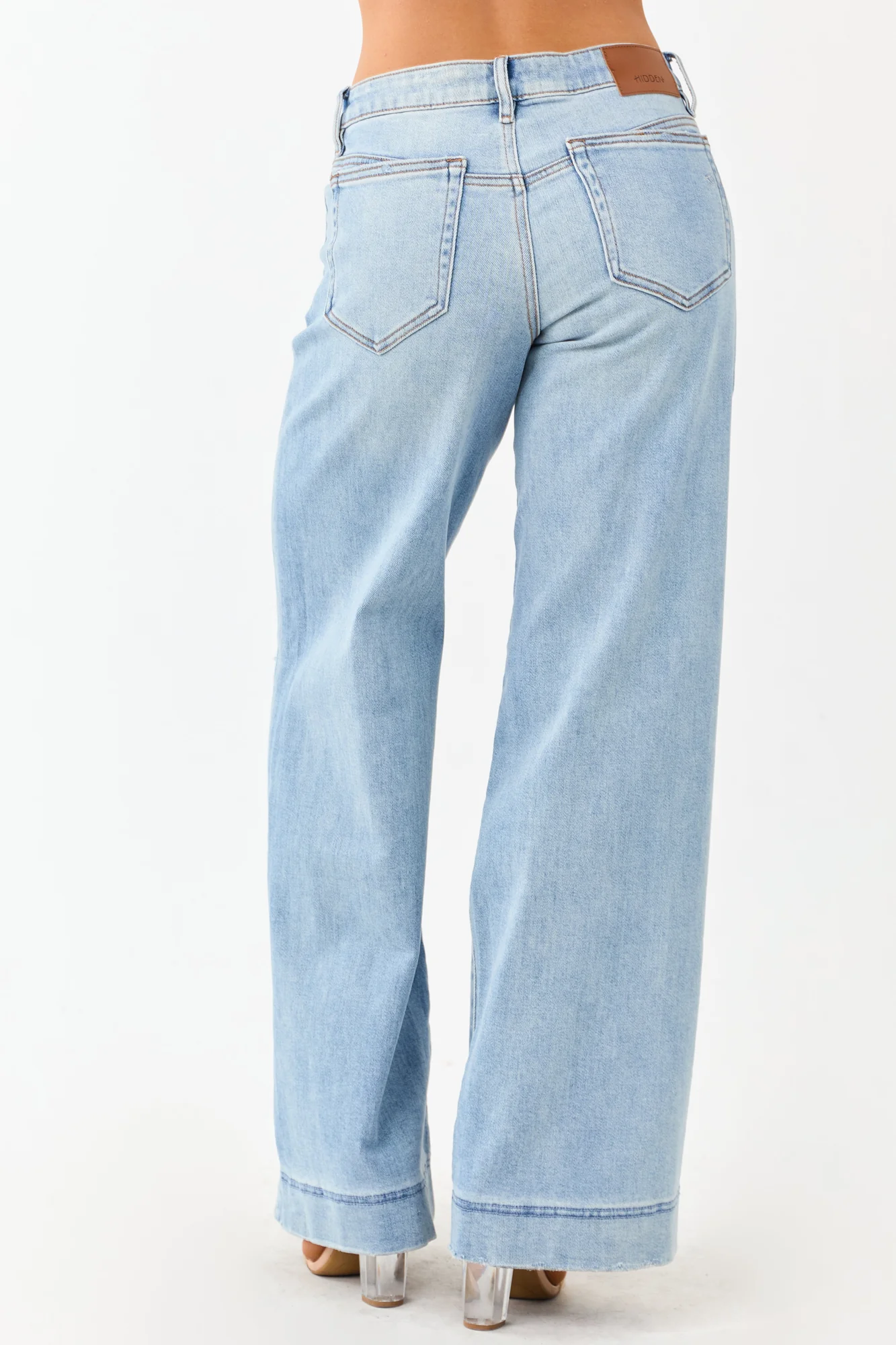 Light Wash Distressed Wide Leg Denim Jeans