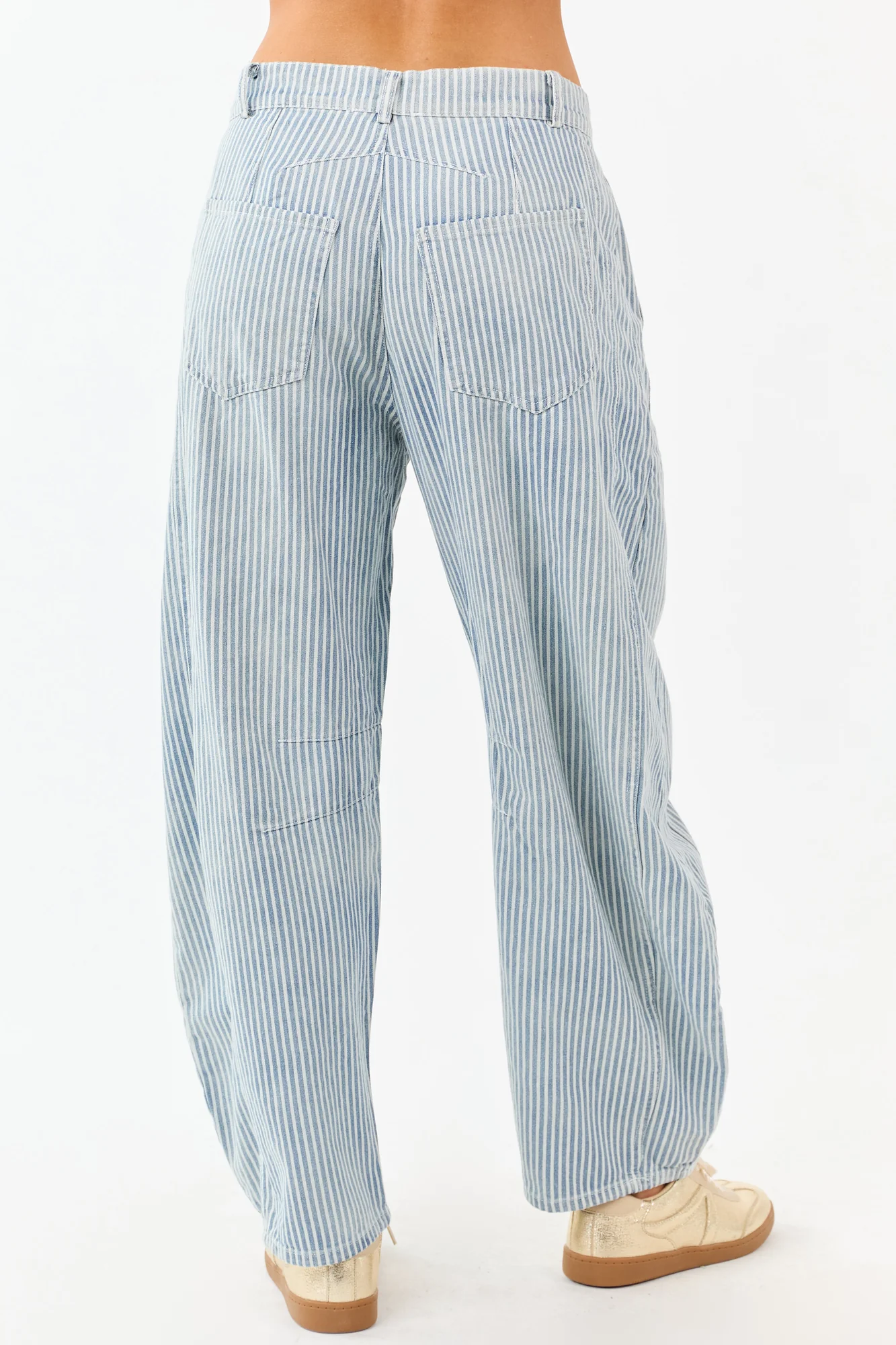 Medium Wash Striped Barrel Jeans