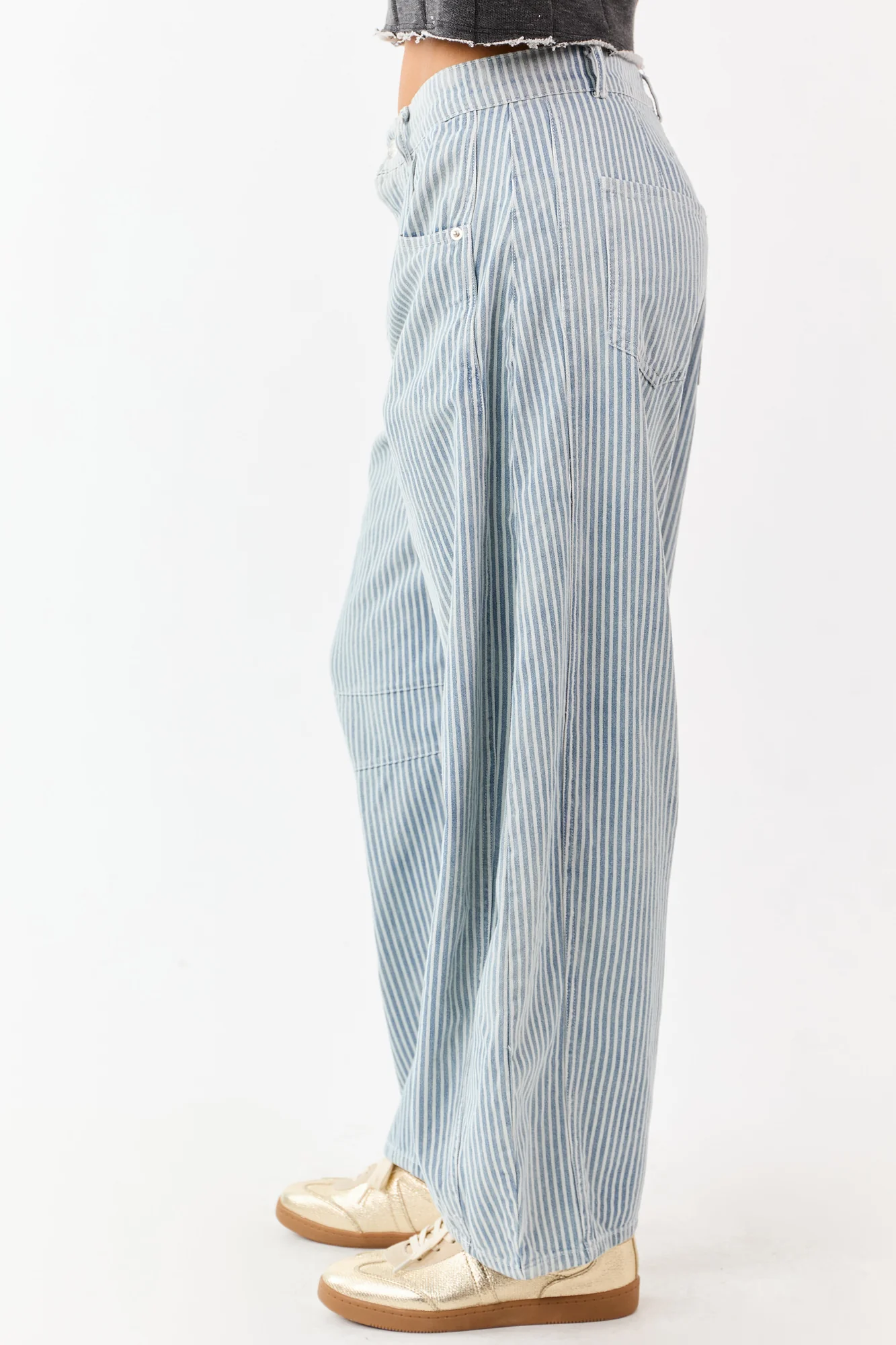 Medium Wash Striped Barrel Jeans