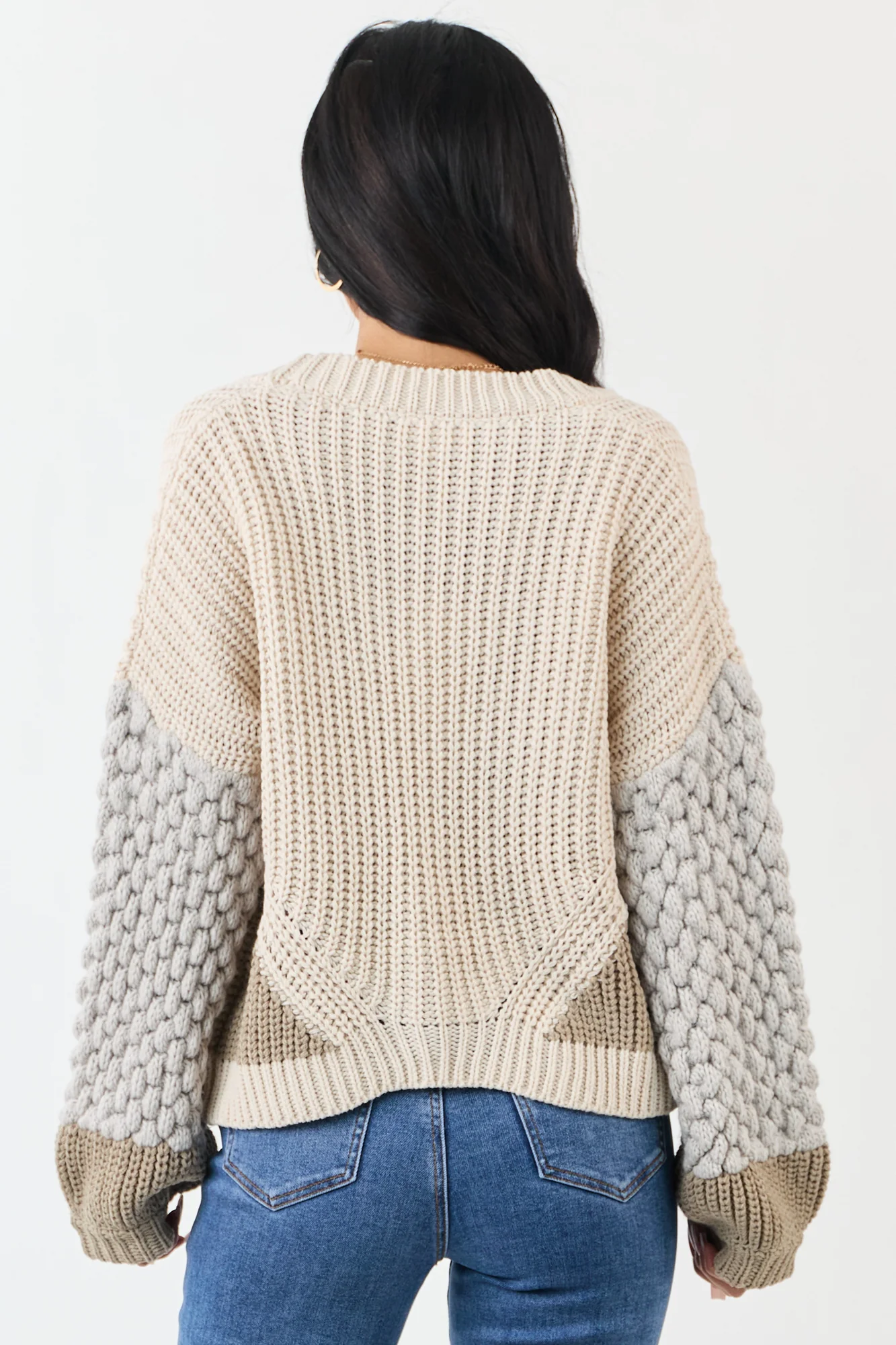 Colorblock Knit Cardigan with Button Down Front