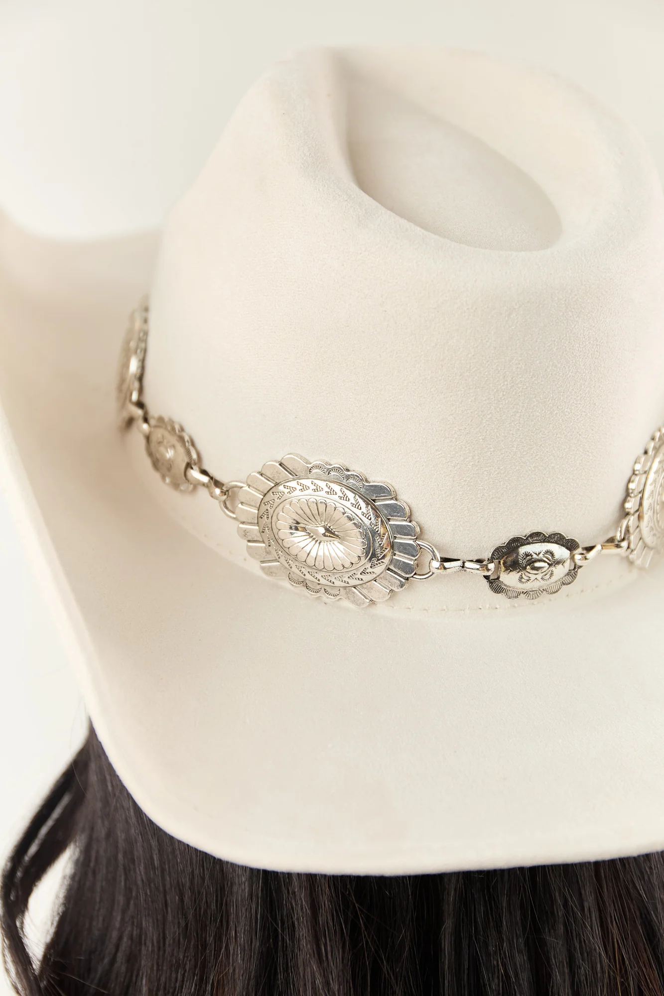 Ivory Faux Suede Chain Western Cowboy Hat