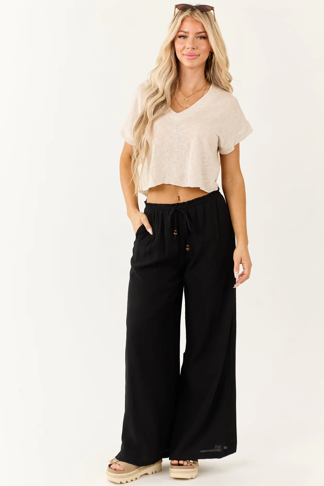 Black High Waist Wide Leg Lounge Pants