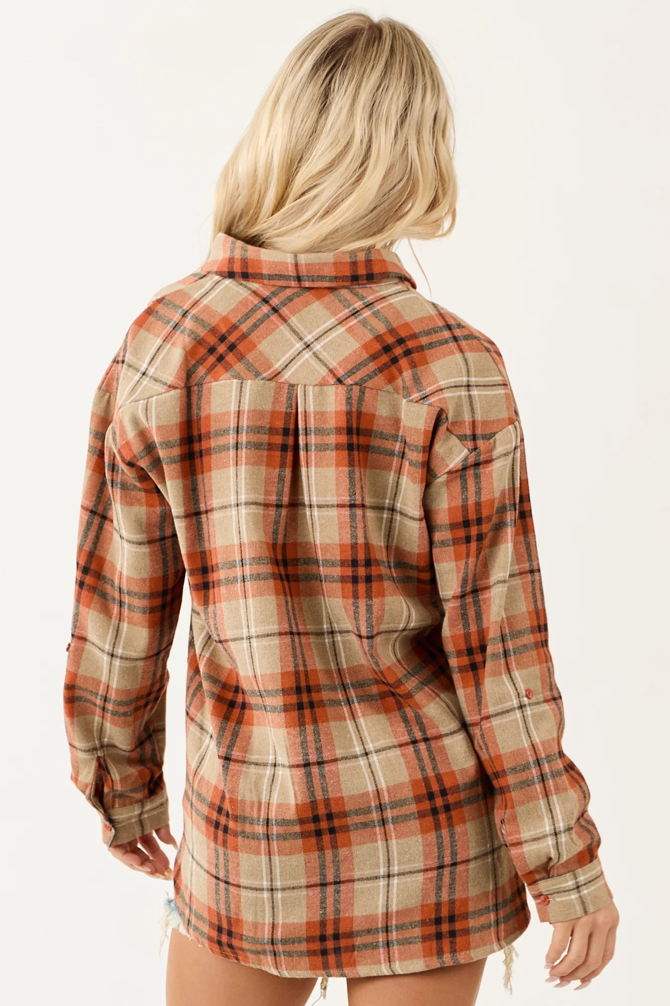 Tawny Plaid Flannel Shirt Blouse Top