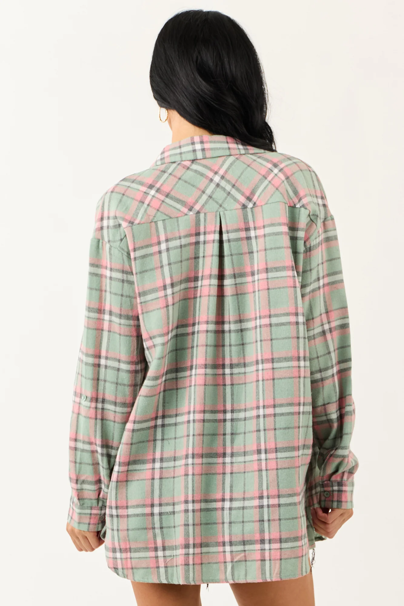 Sage Plaid Long Sleeve Collared Top