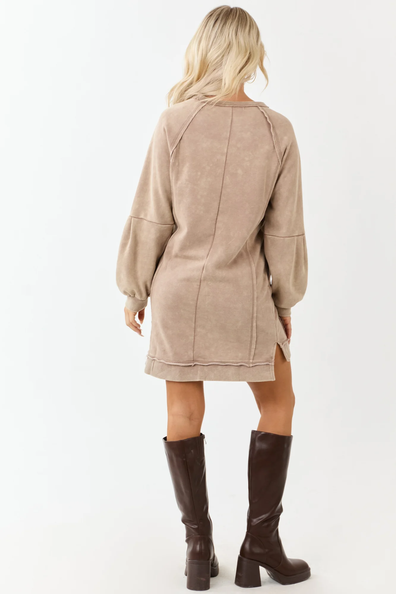 Neutral Mineral Wash Knit Pocket Shift Dress